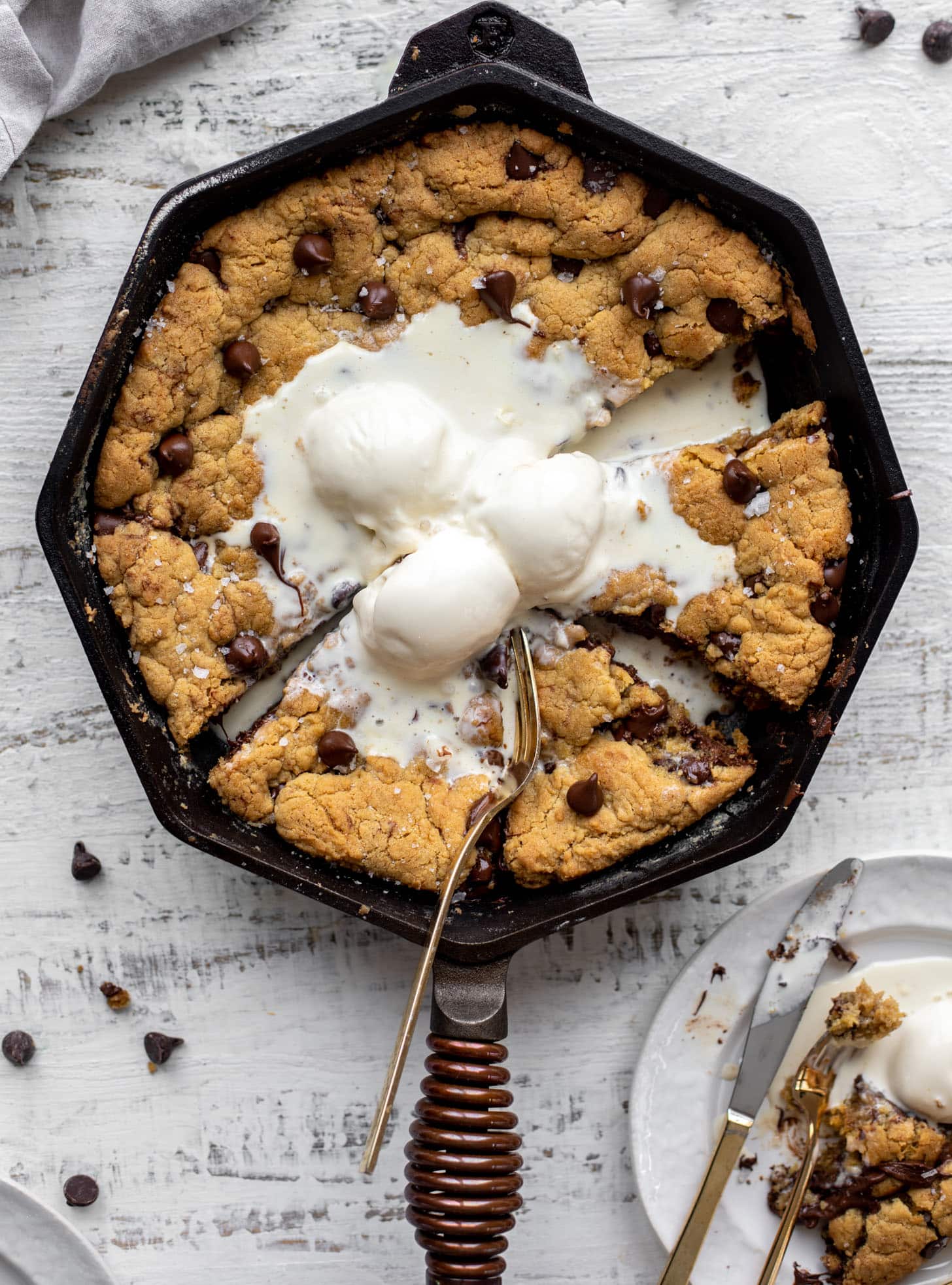 chewy chocolate chip skillet cookie with ice cream