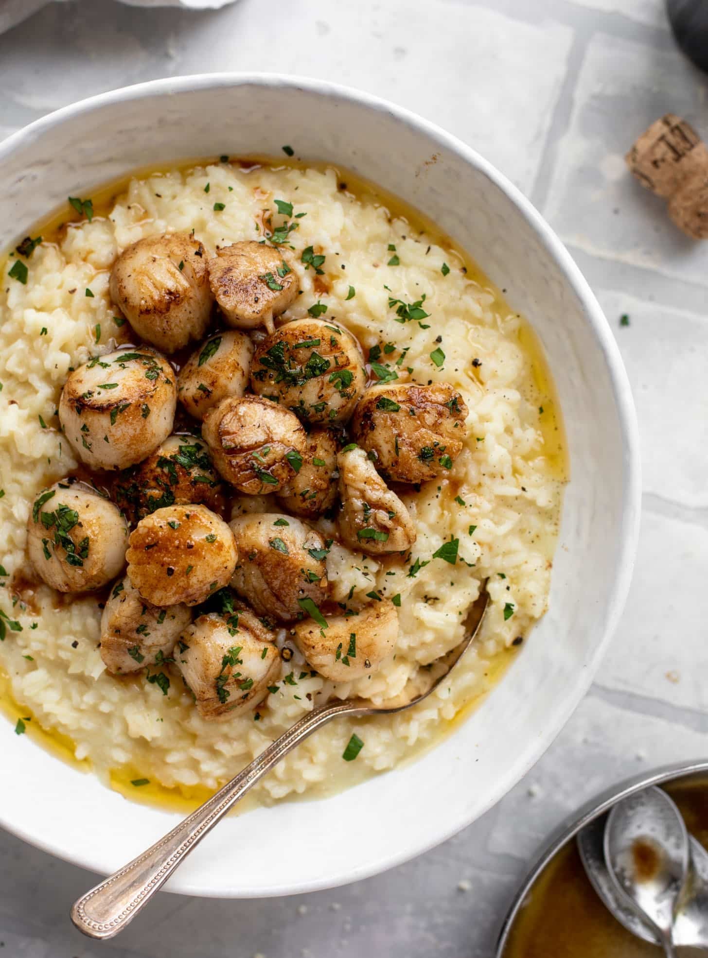 herb brown butter scallops with champagne risotto