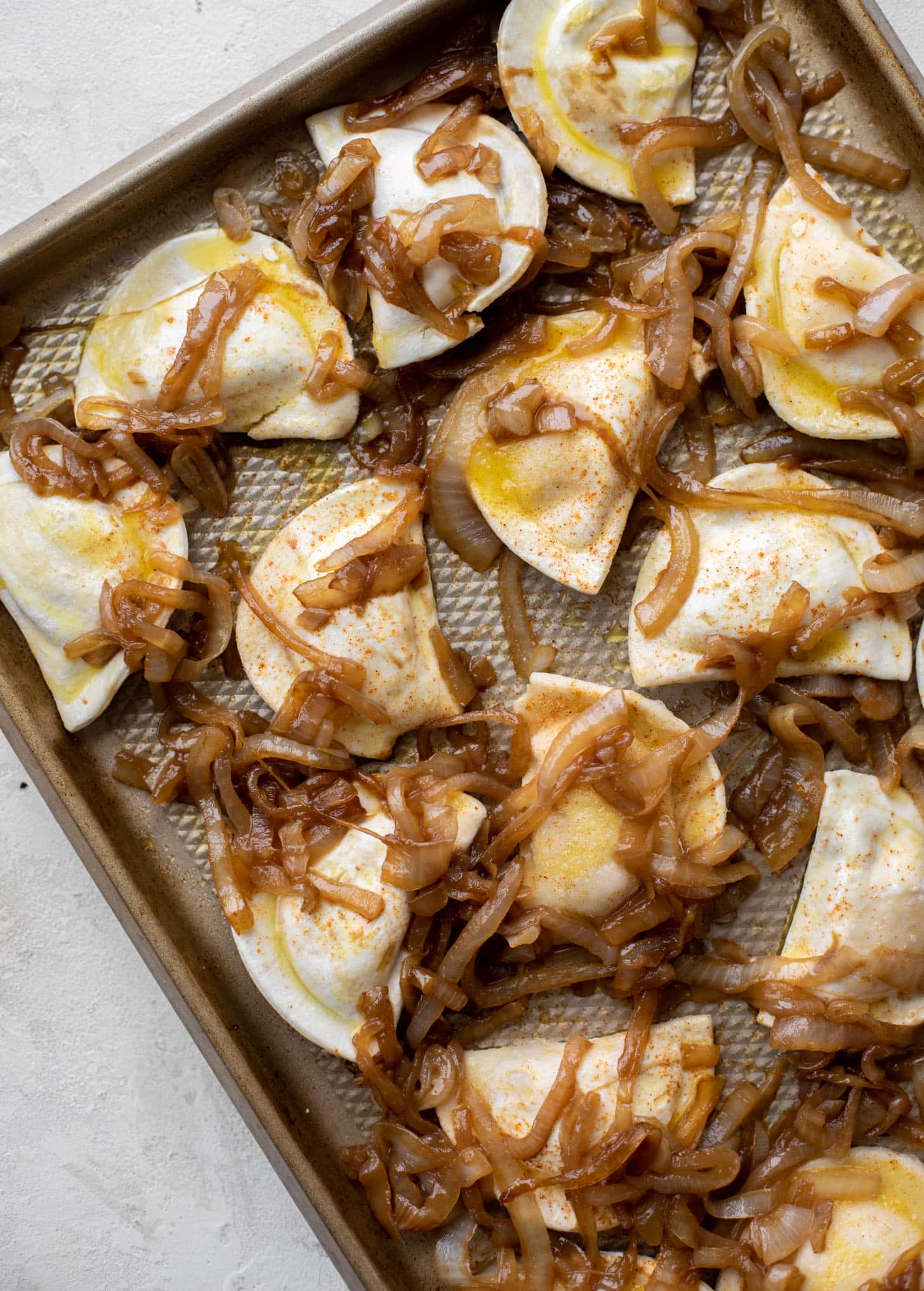 sheet pan pierogies before the oven