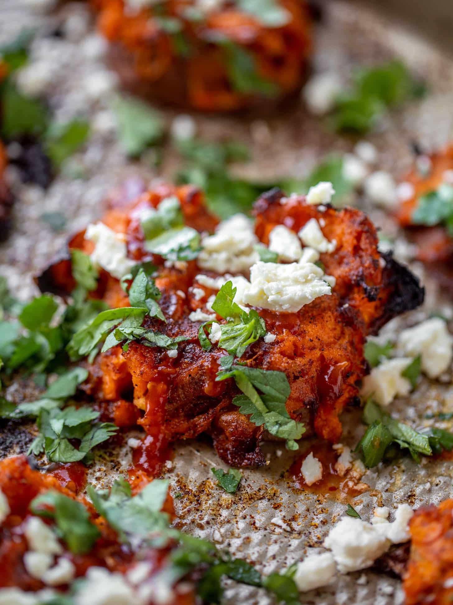 crispy smashed chili sweet potatoes