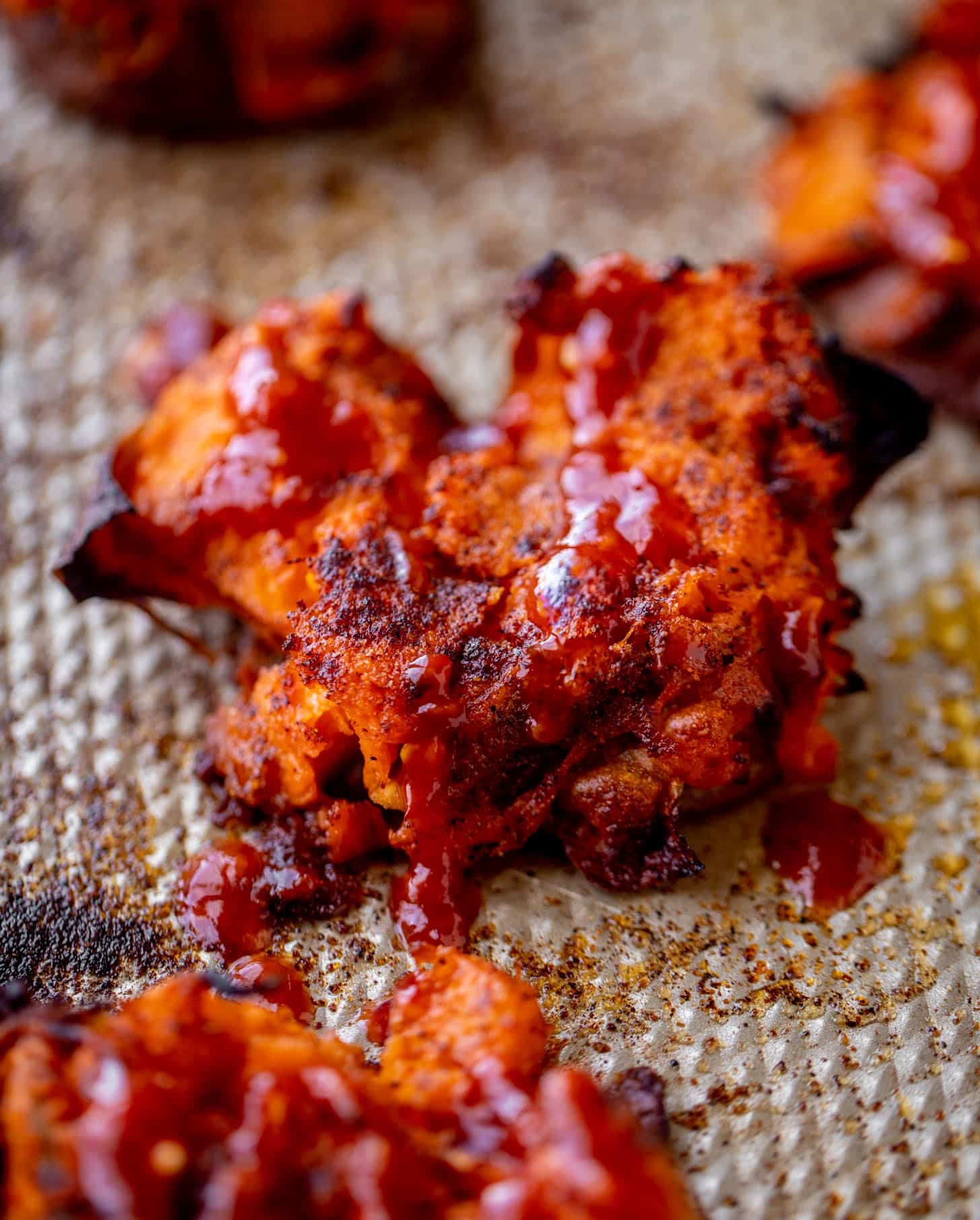 crispy smashed chili sweet potatoes