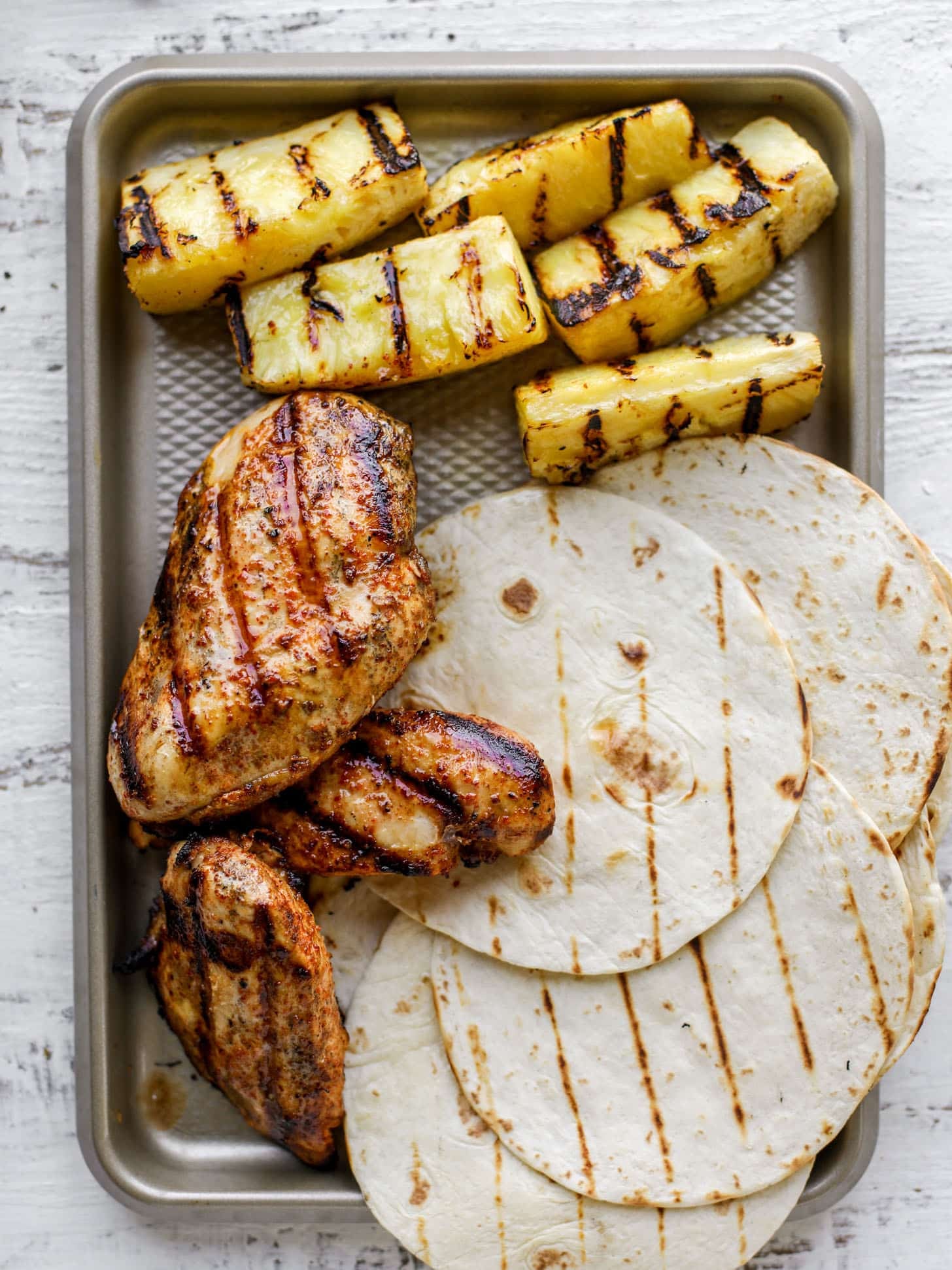 grilled chicken, pineapple and tortillas