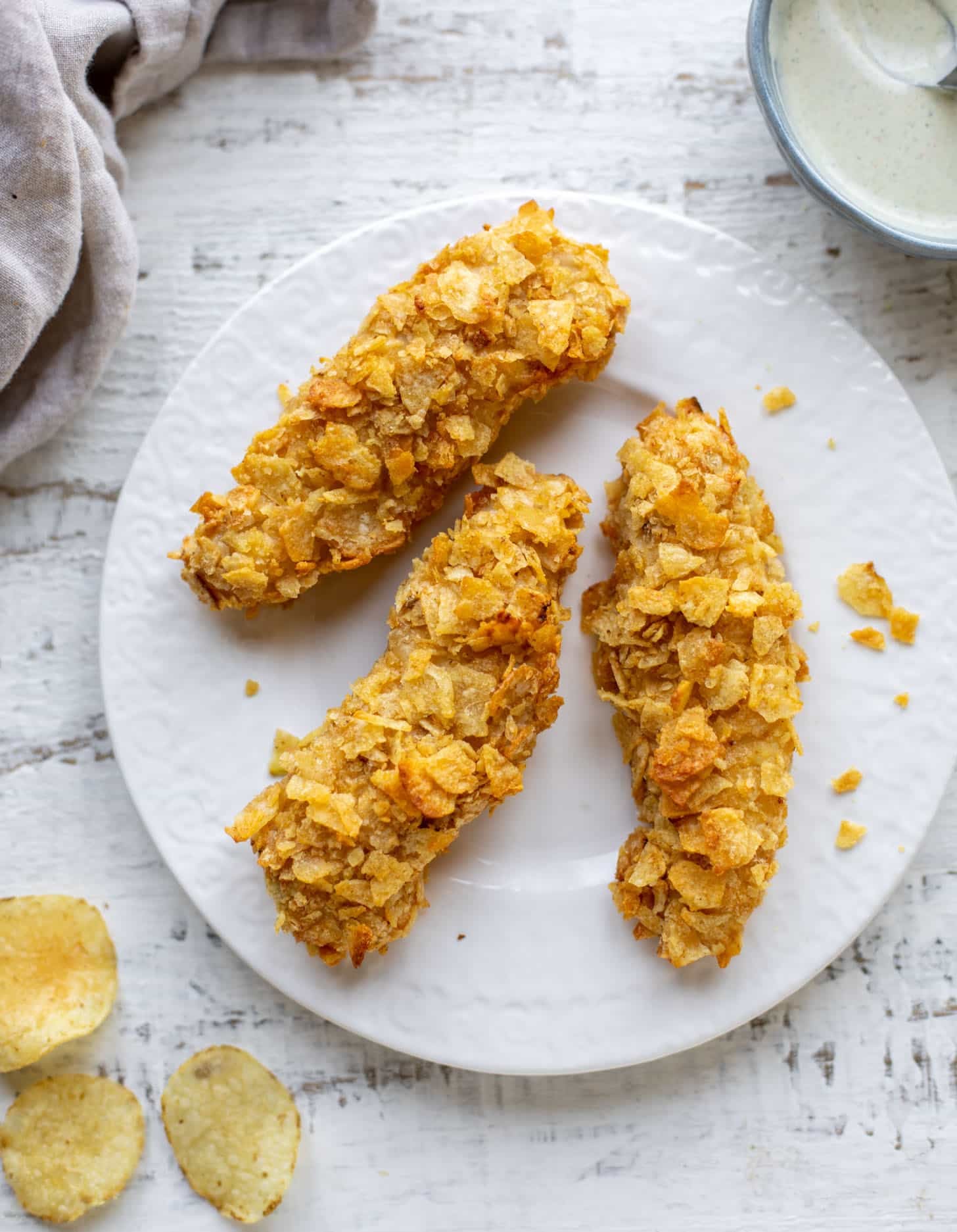 potato chip crusted chicken fingers