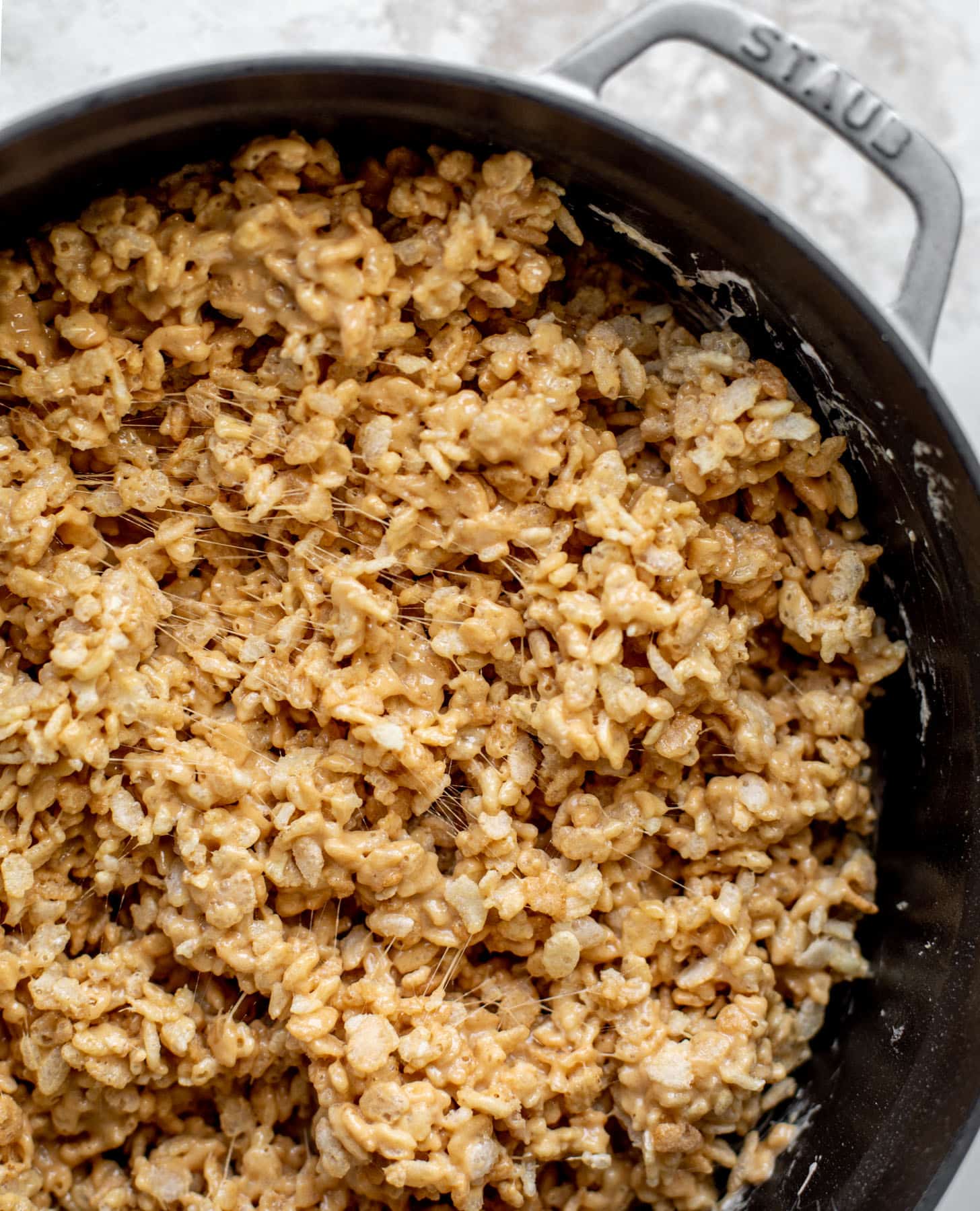 pot of peanut butter rice krispy treats