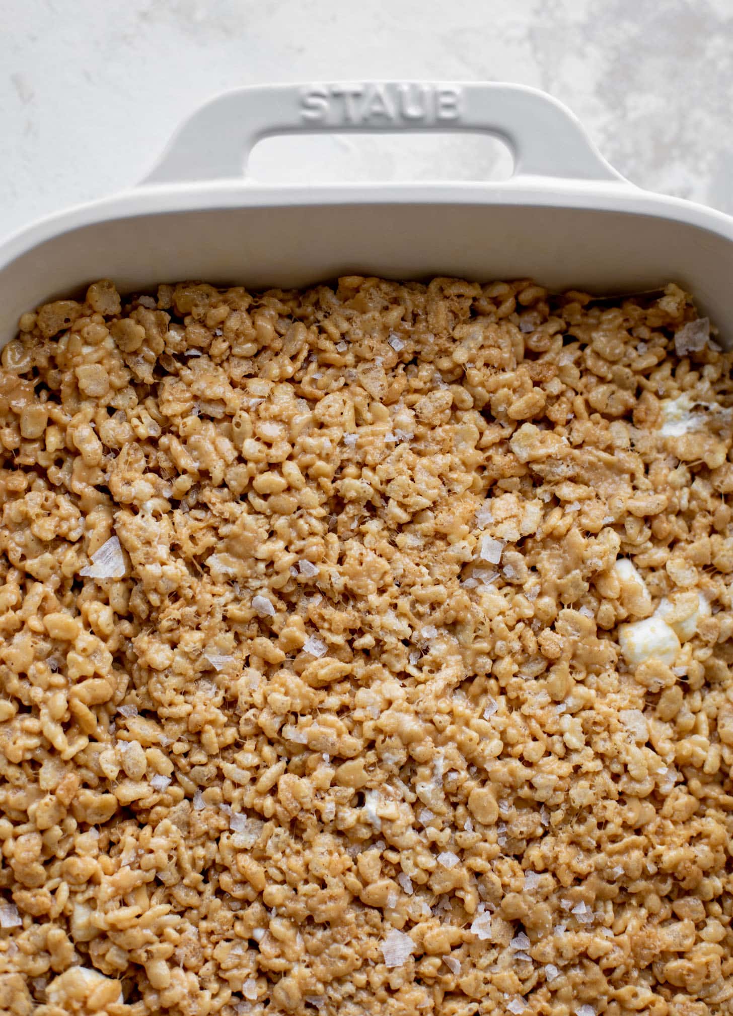 pan of salted peanut butter rice krispy treats