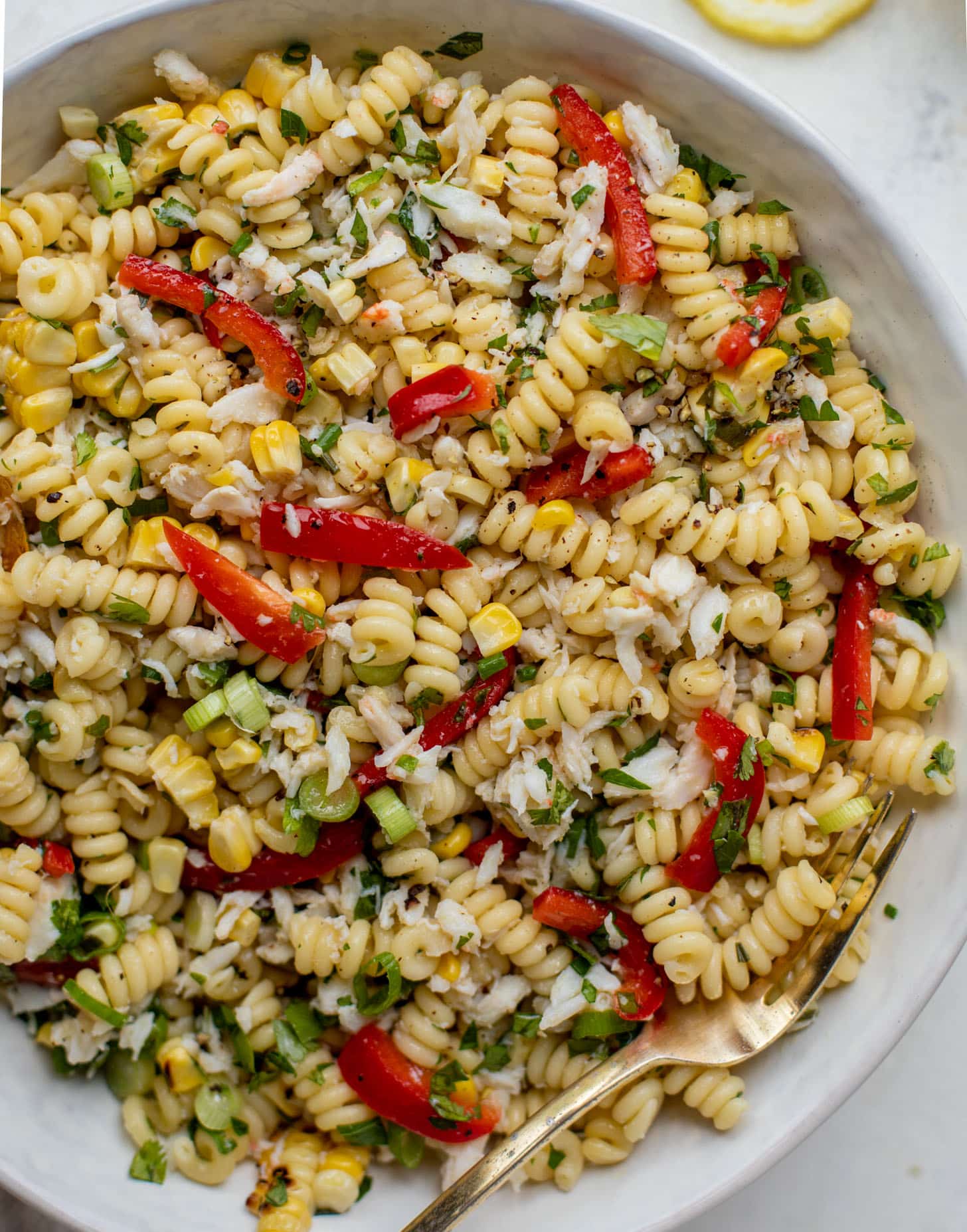 grilled corn and crab pasta salad