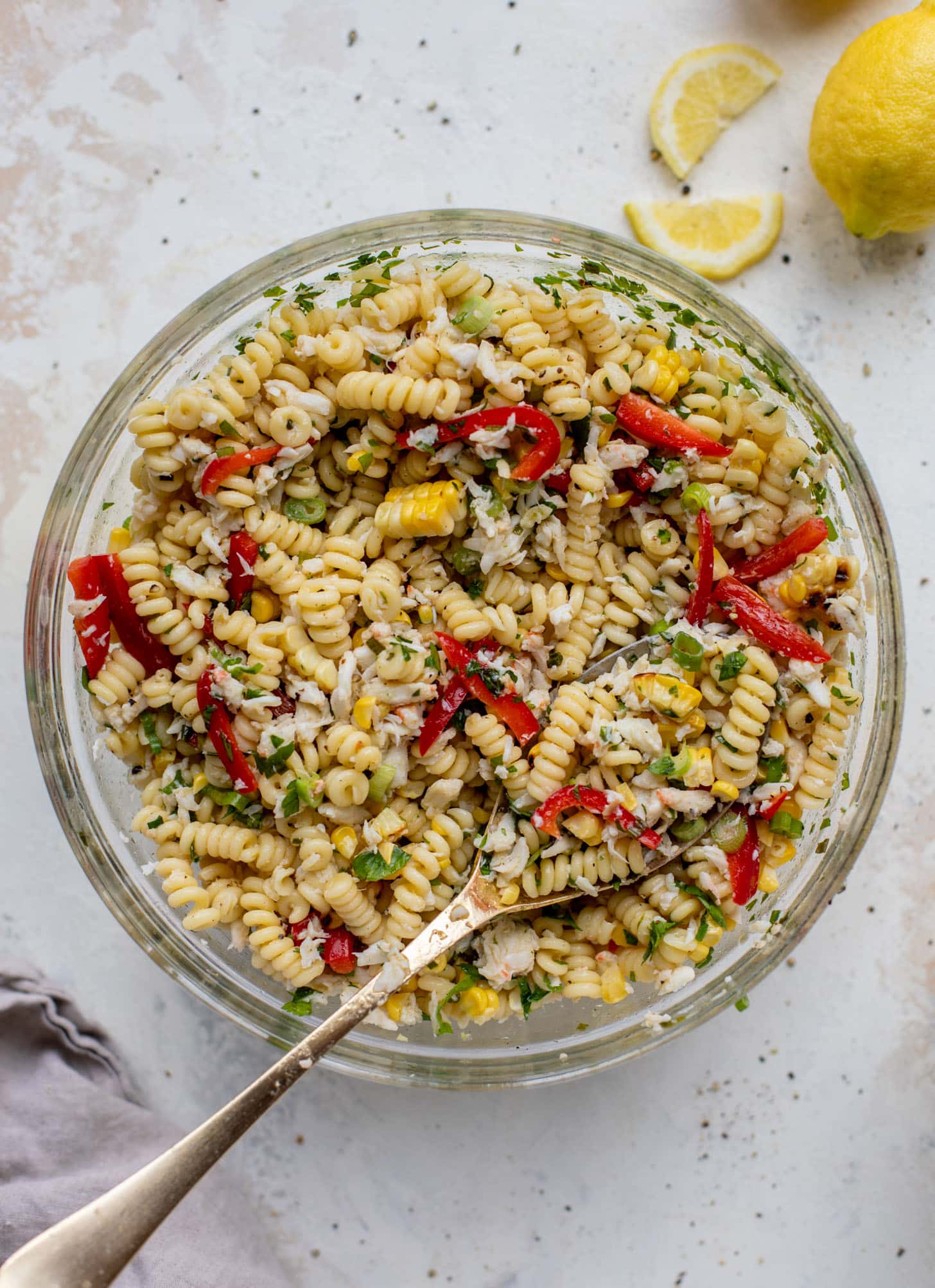 grilled corn and crab pasta salad