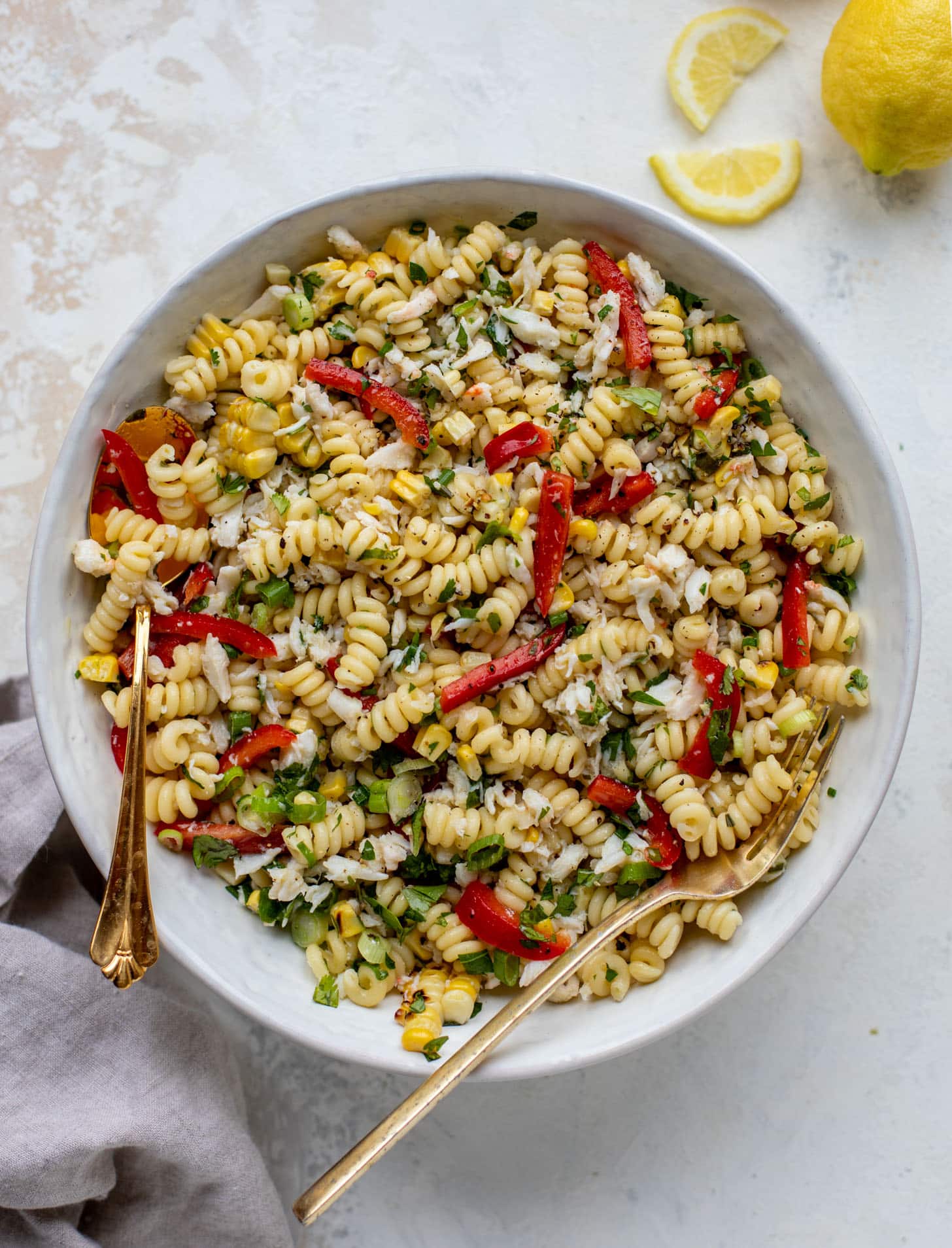 grilled corn and crab pasta salad