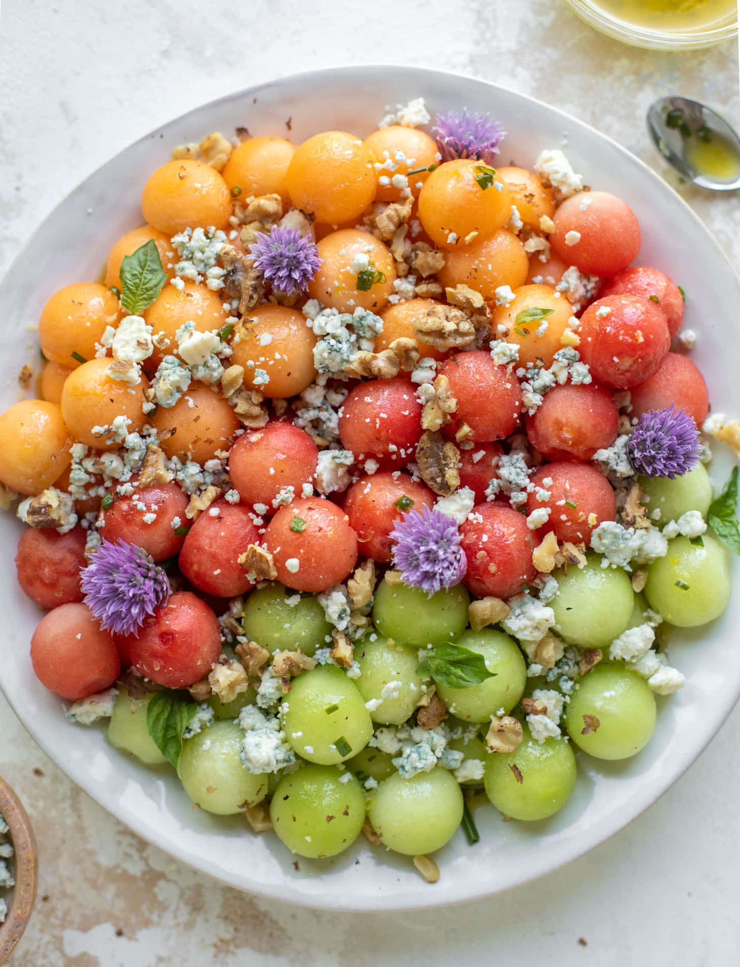 triple melon salad with blue cheese and walnuts