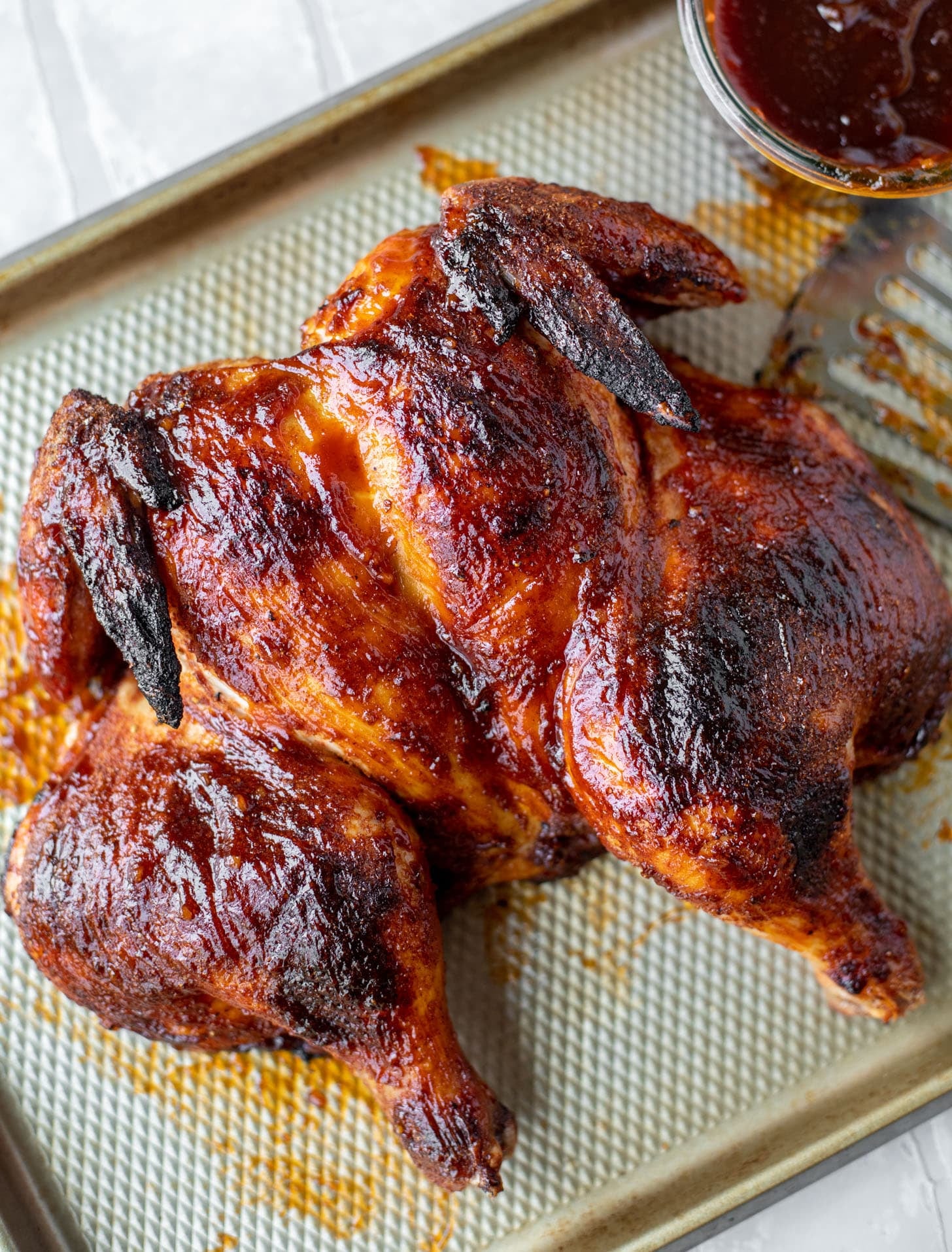 grilled spatchcock chicken with cola bbq sauce