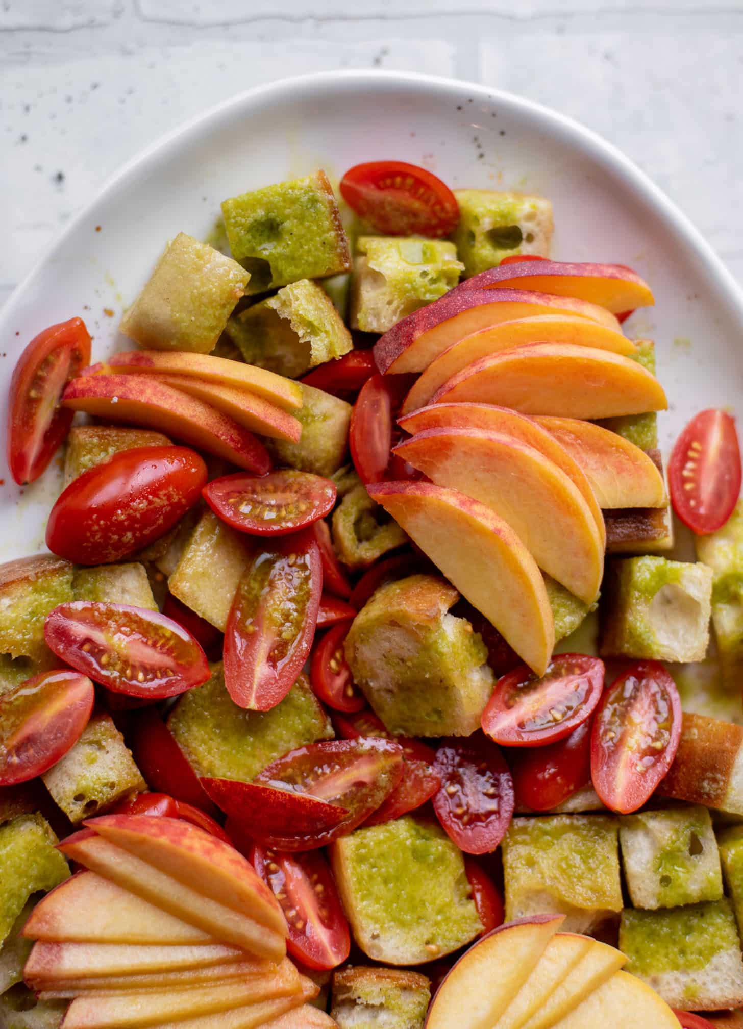 burrata basil and peach panzanella