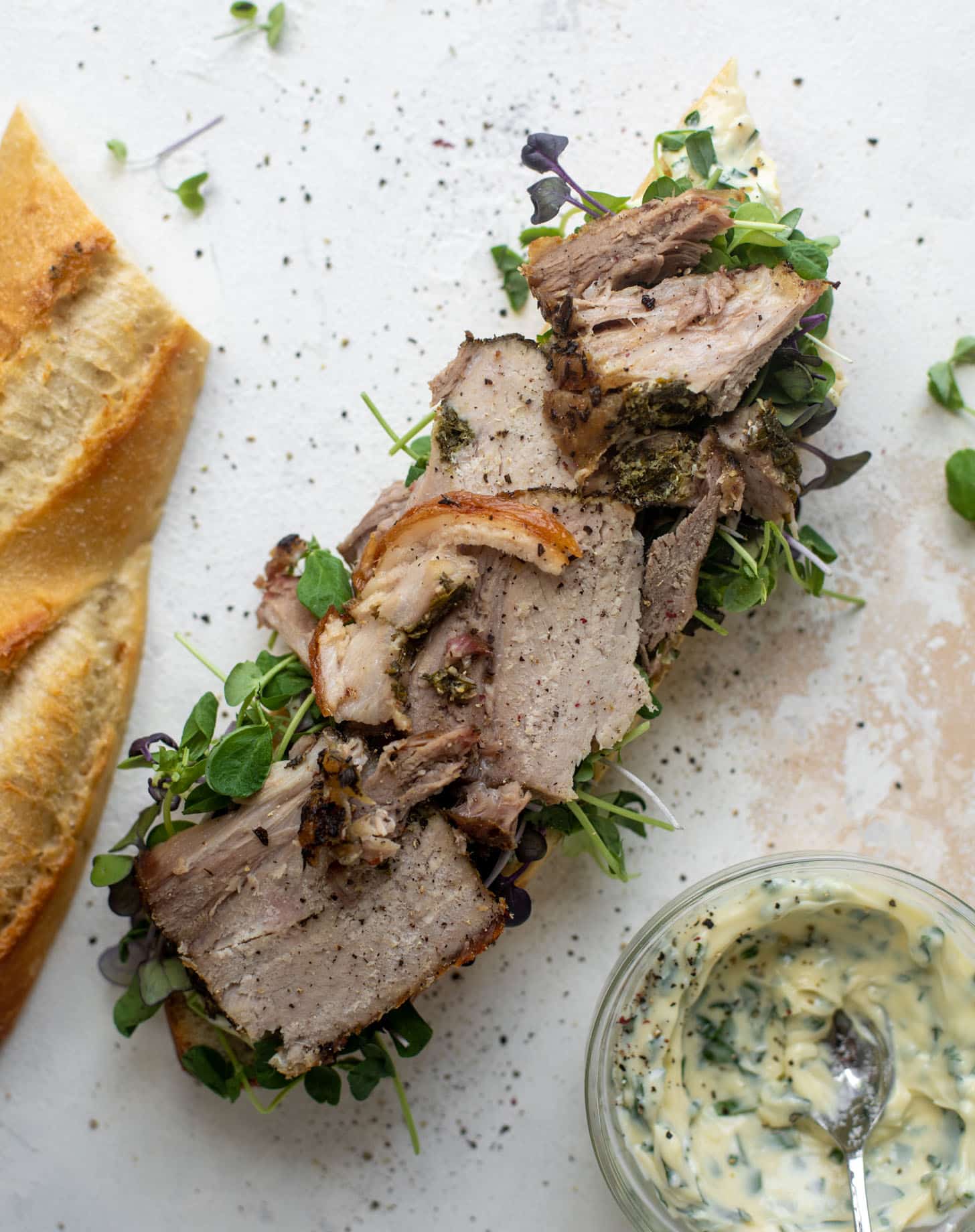 porchetta sandwiches with garlic herb mayo