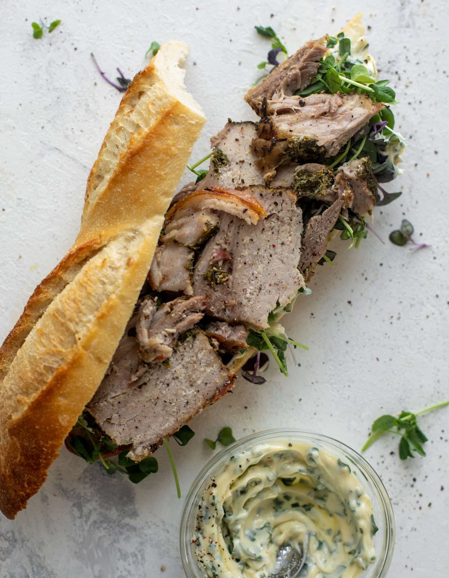 porchetta sandwiches with garlic herb mayo
