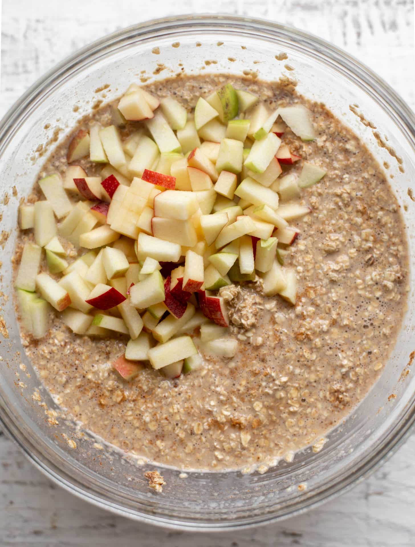 prepping apple cinnamon baked oatmeal