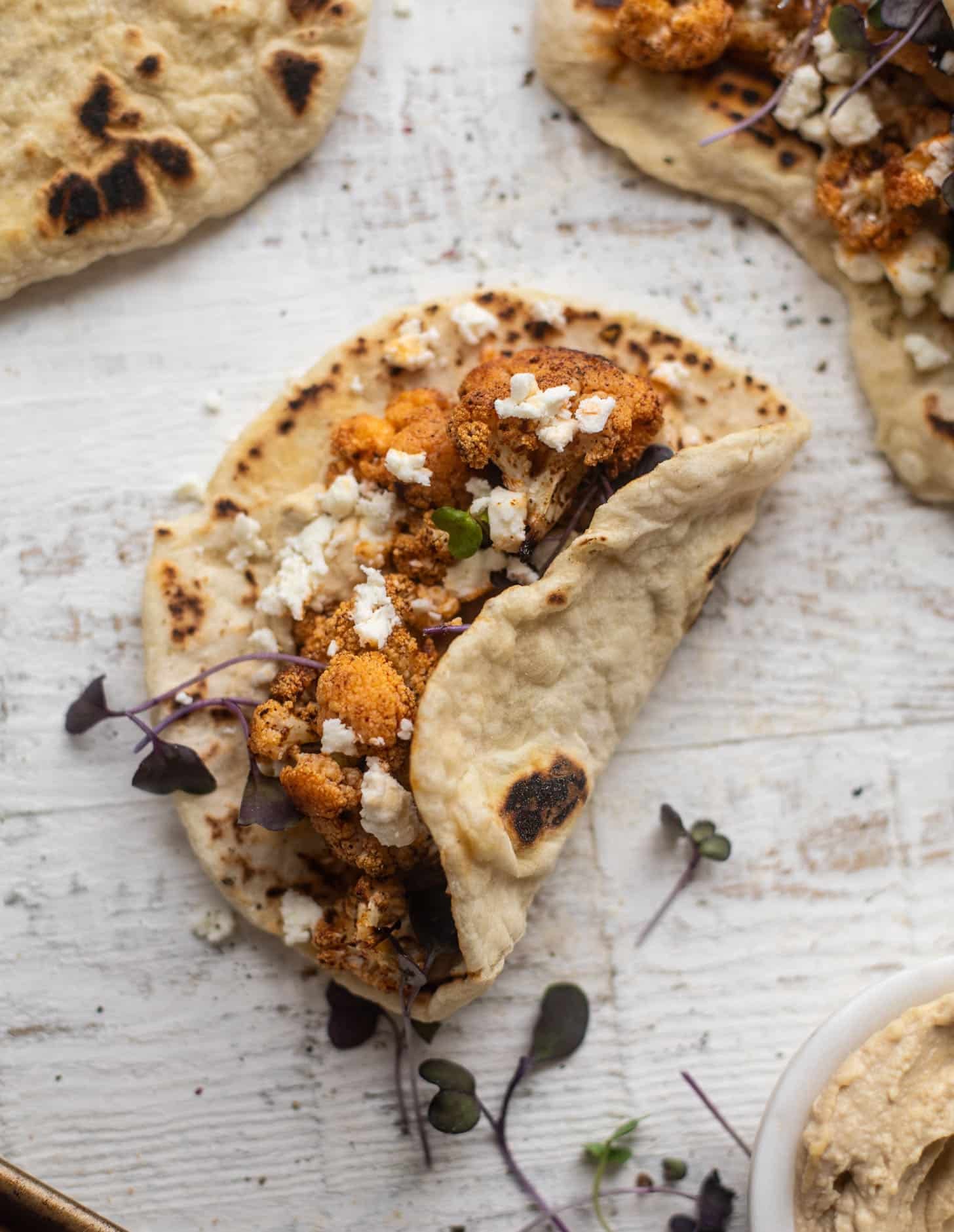 chipotle roasted cauliflower pitas