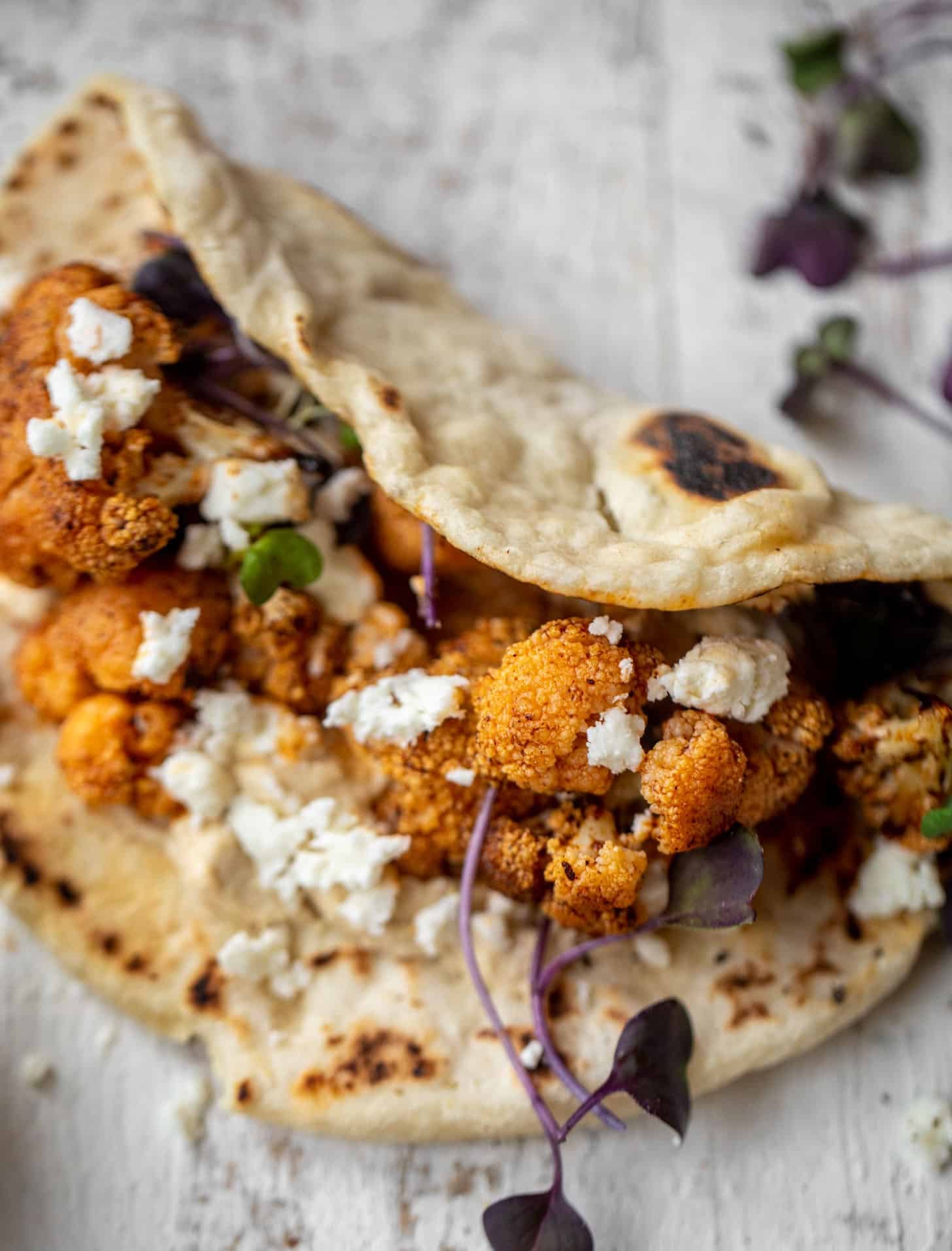 chipotle roasted cauliflower pitas