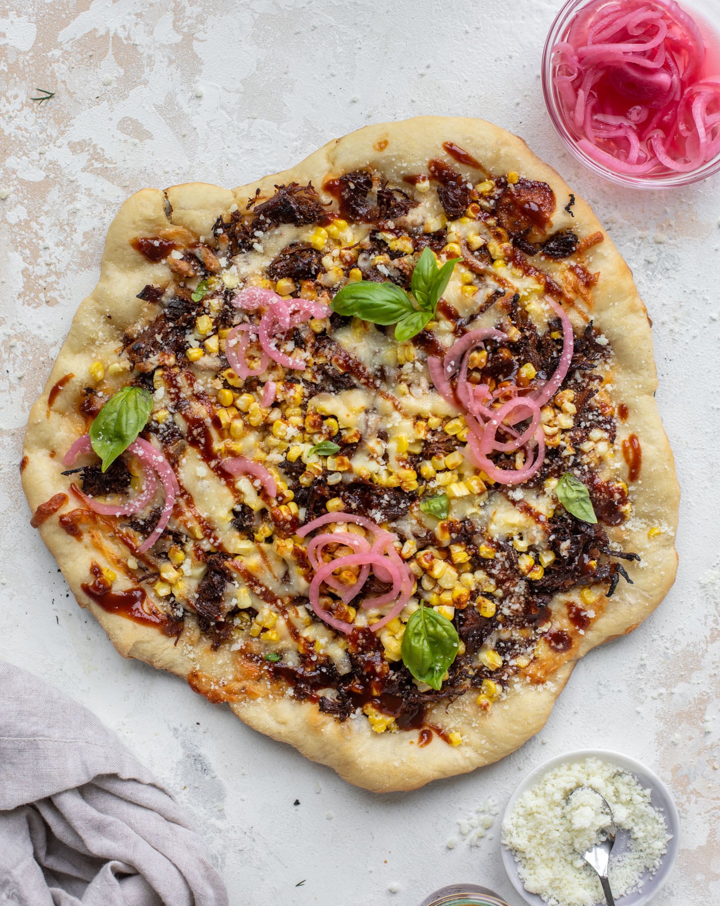 BBQ pulled pork & sweet corn pizza