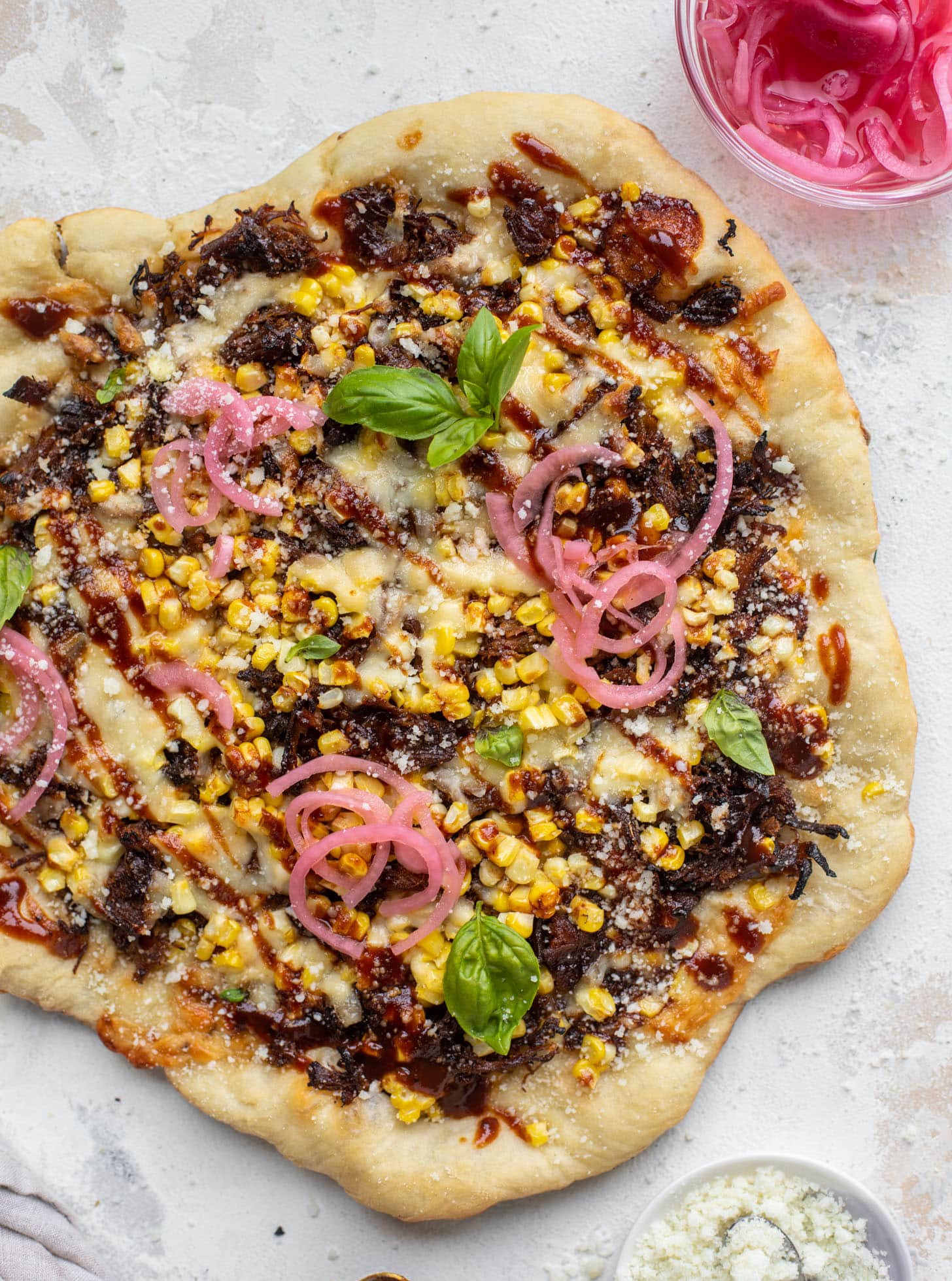 BBQ pulled pork & sweet corn pizza