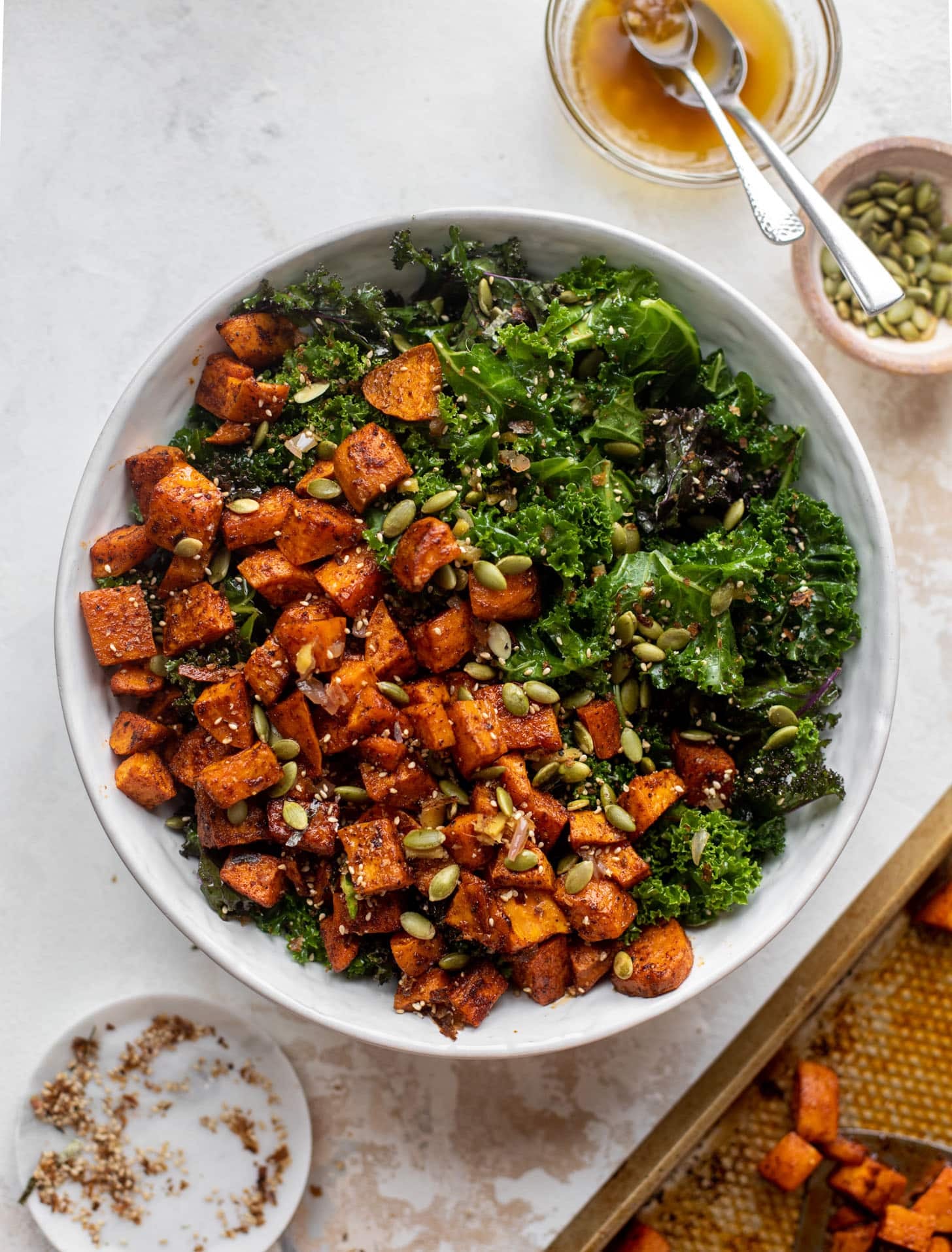 smoky sweet potato kale salad with hot ginger dressing