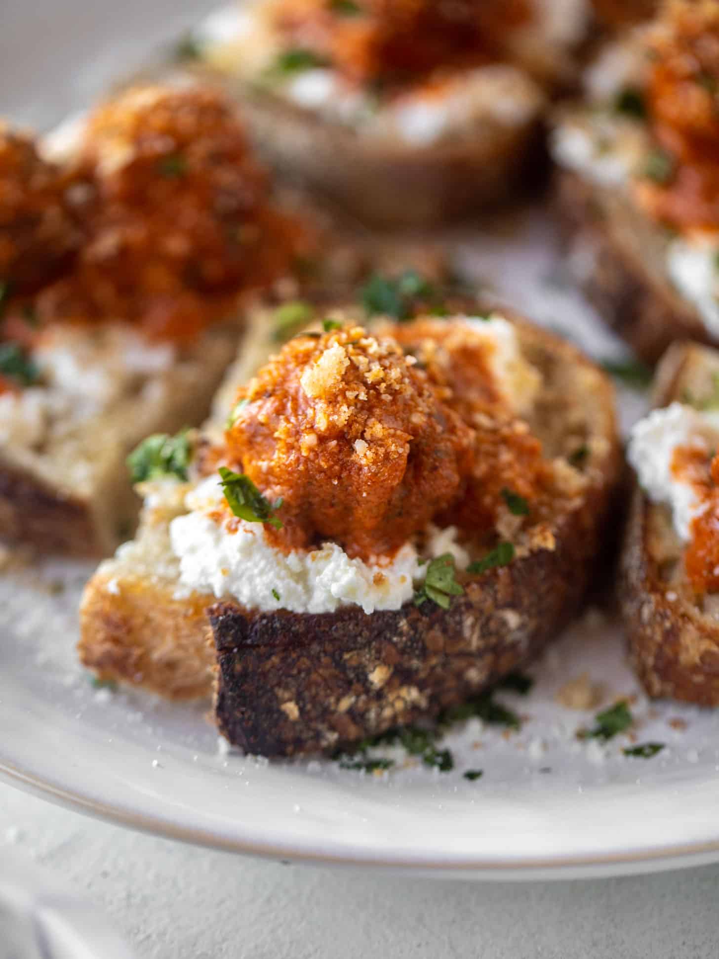 vodka sauce meatballs on ricotta toast