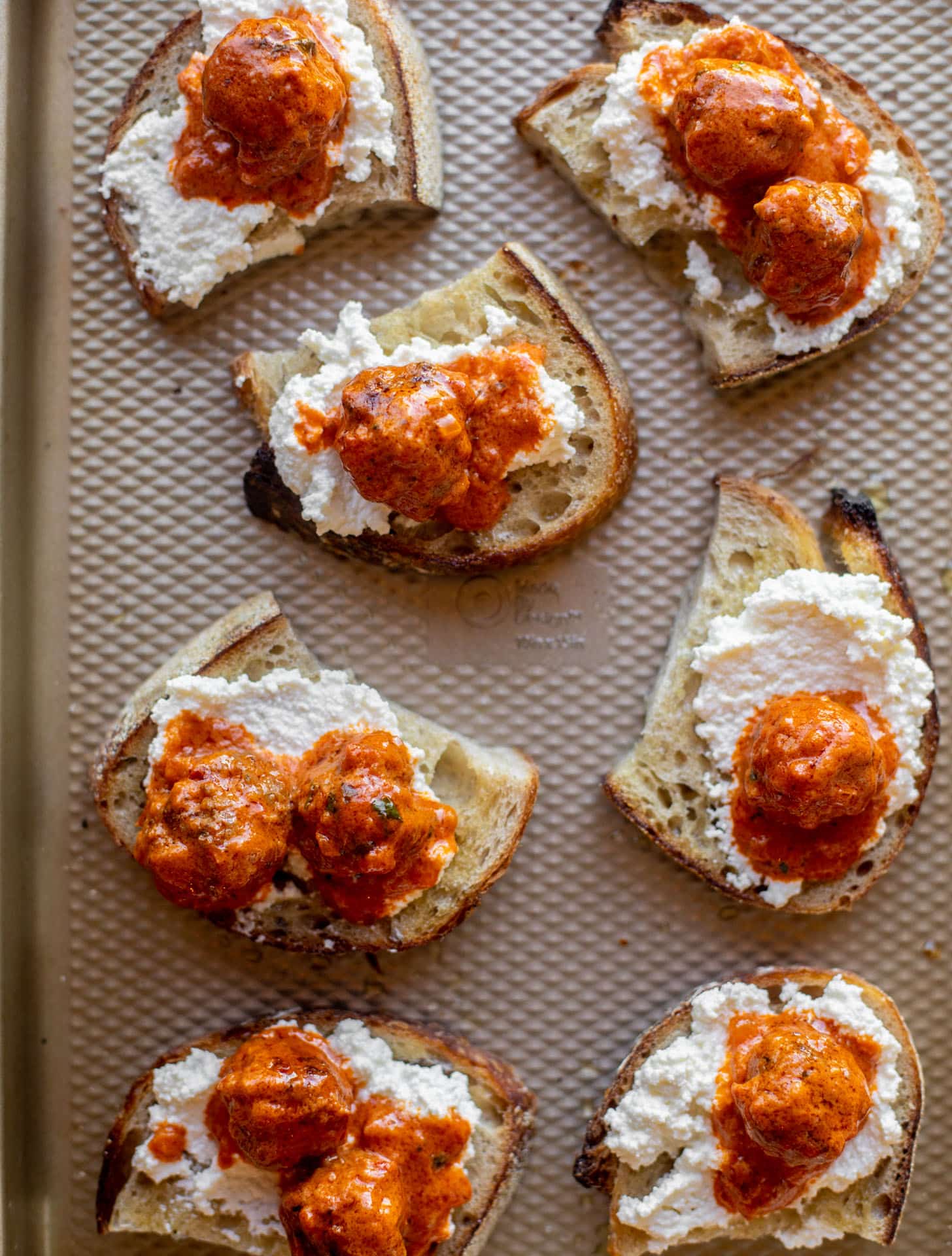 vodka sauce meatballs on ricotta toast