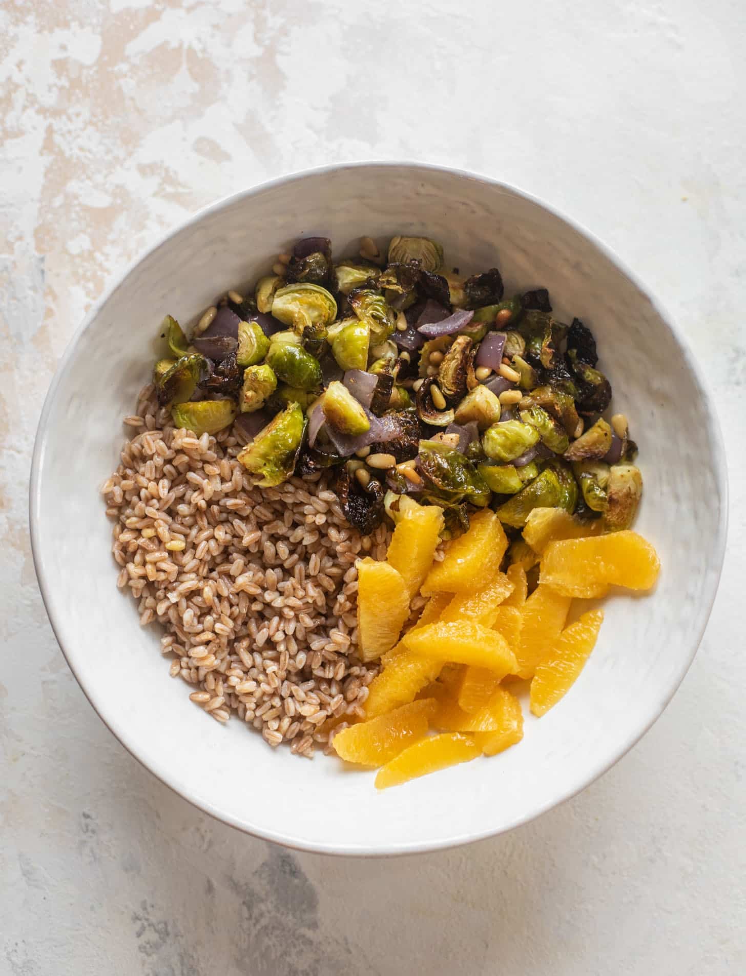 roasted vegetables, farro, oranges
