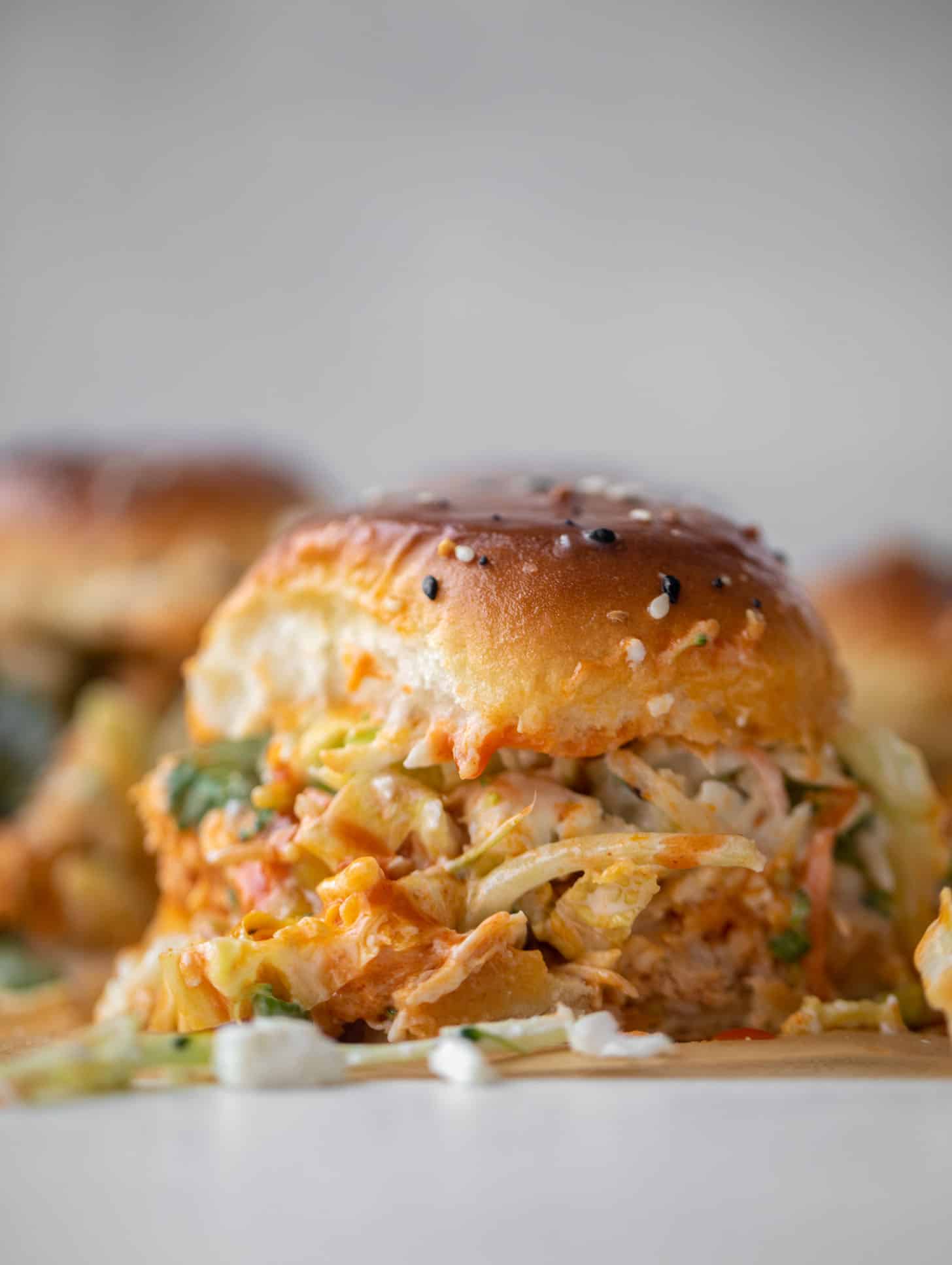 pull-apart buffalo chicken sliders with gorgonzola slaw