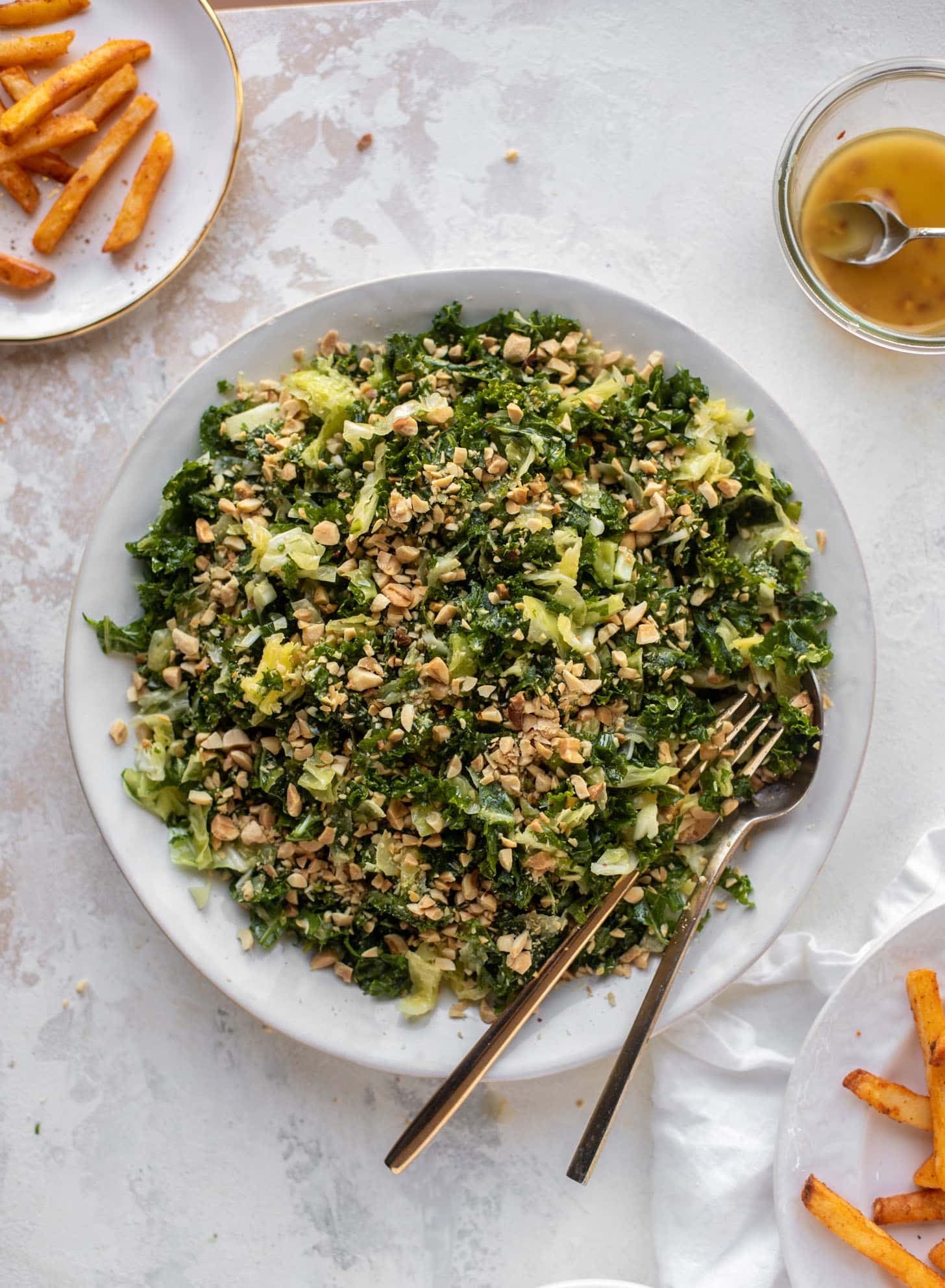 crunchy emerald kale salad with peanut vinaigrette