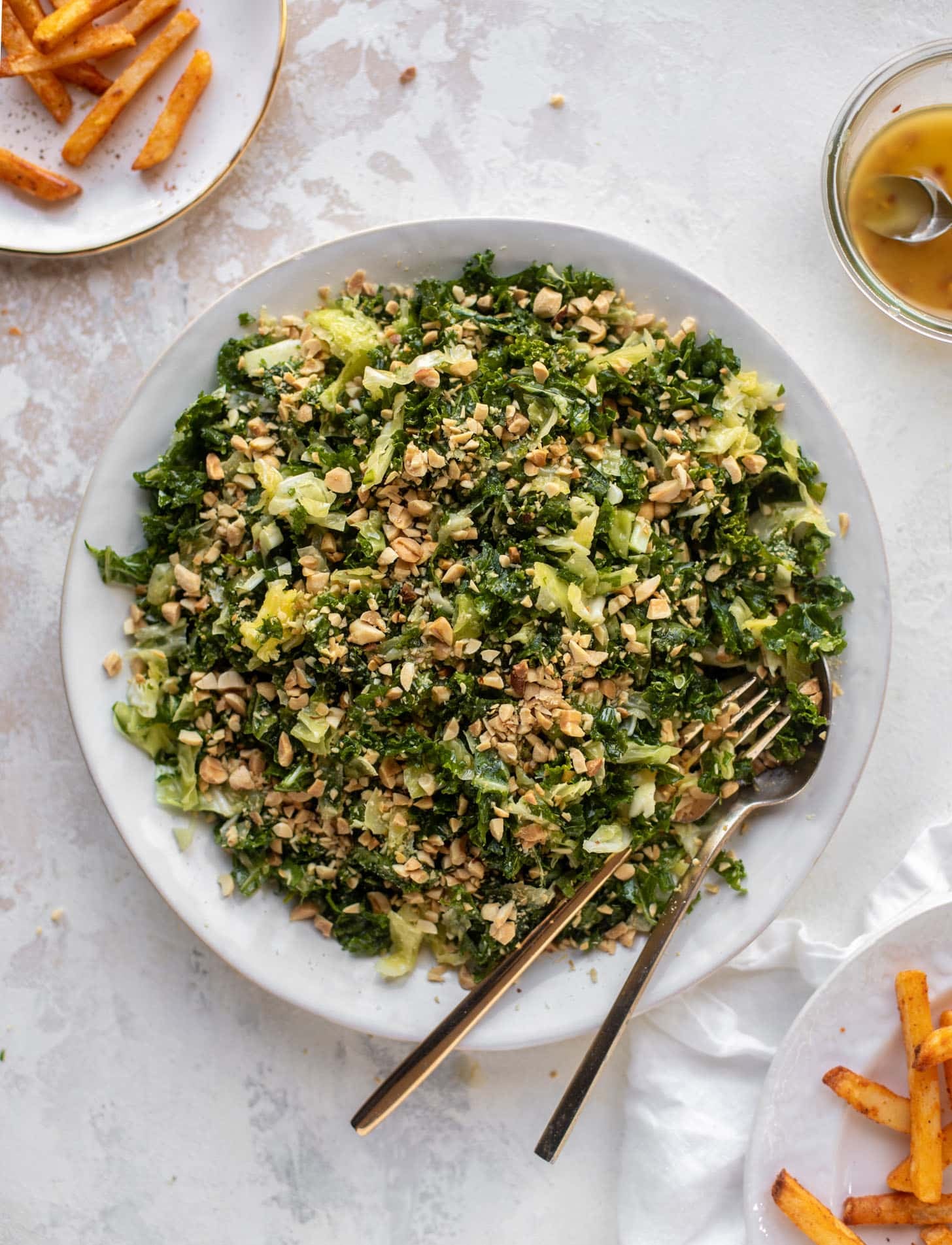 crunchy emerald kale salad with peanut vinaigrette