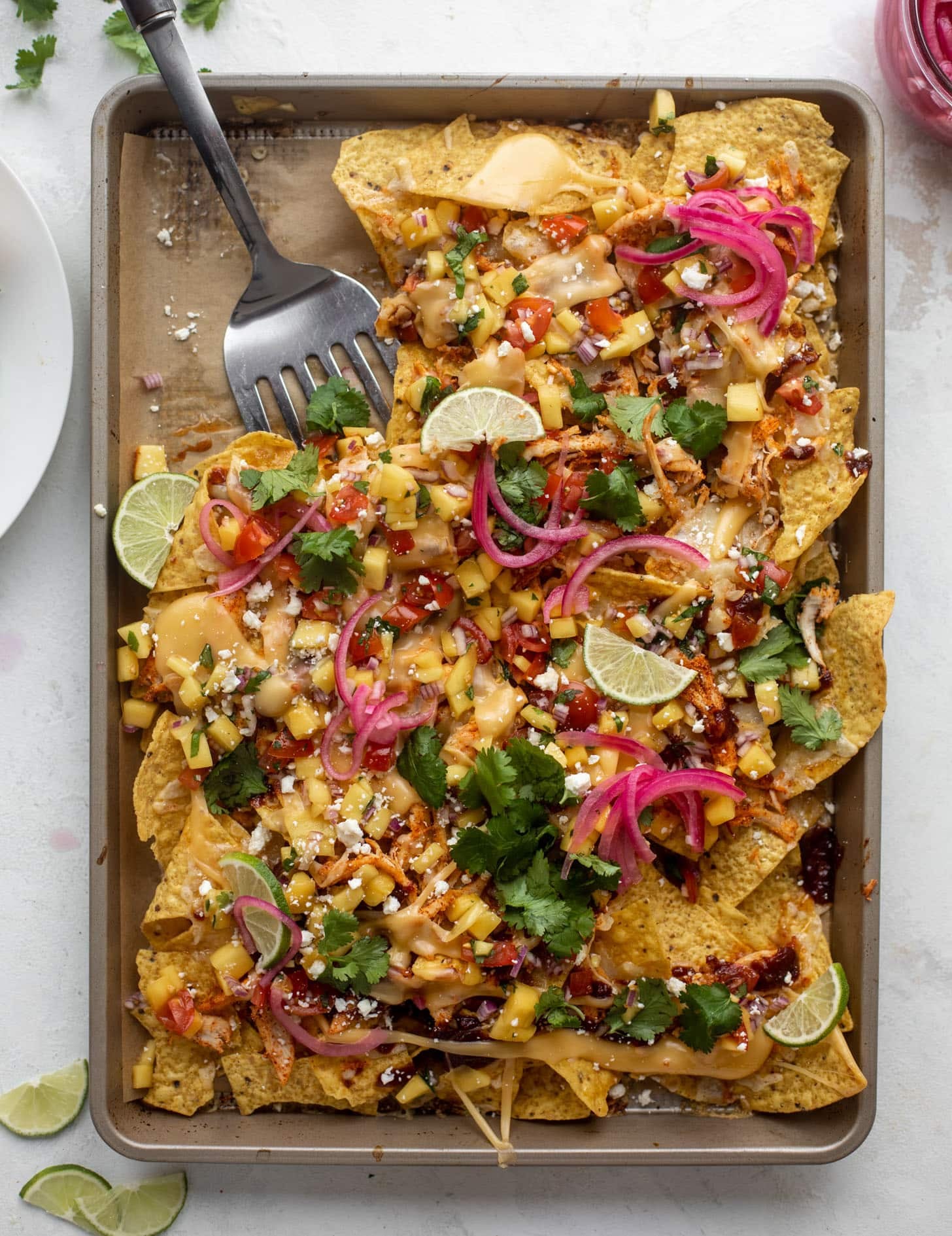hot honey chipotle BBQ chicken nachos