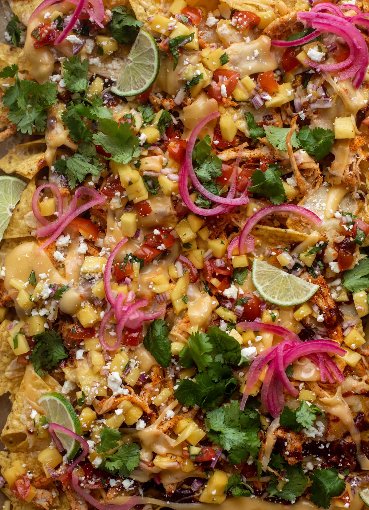 hot honey chipotle BBQ chicken nachos