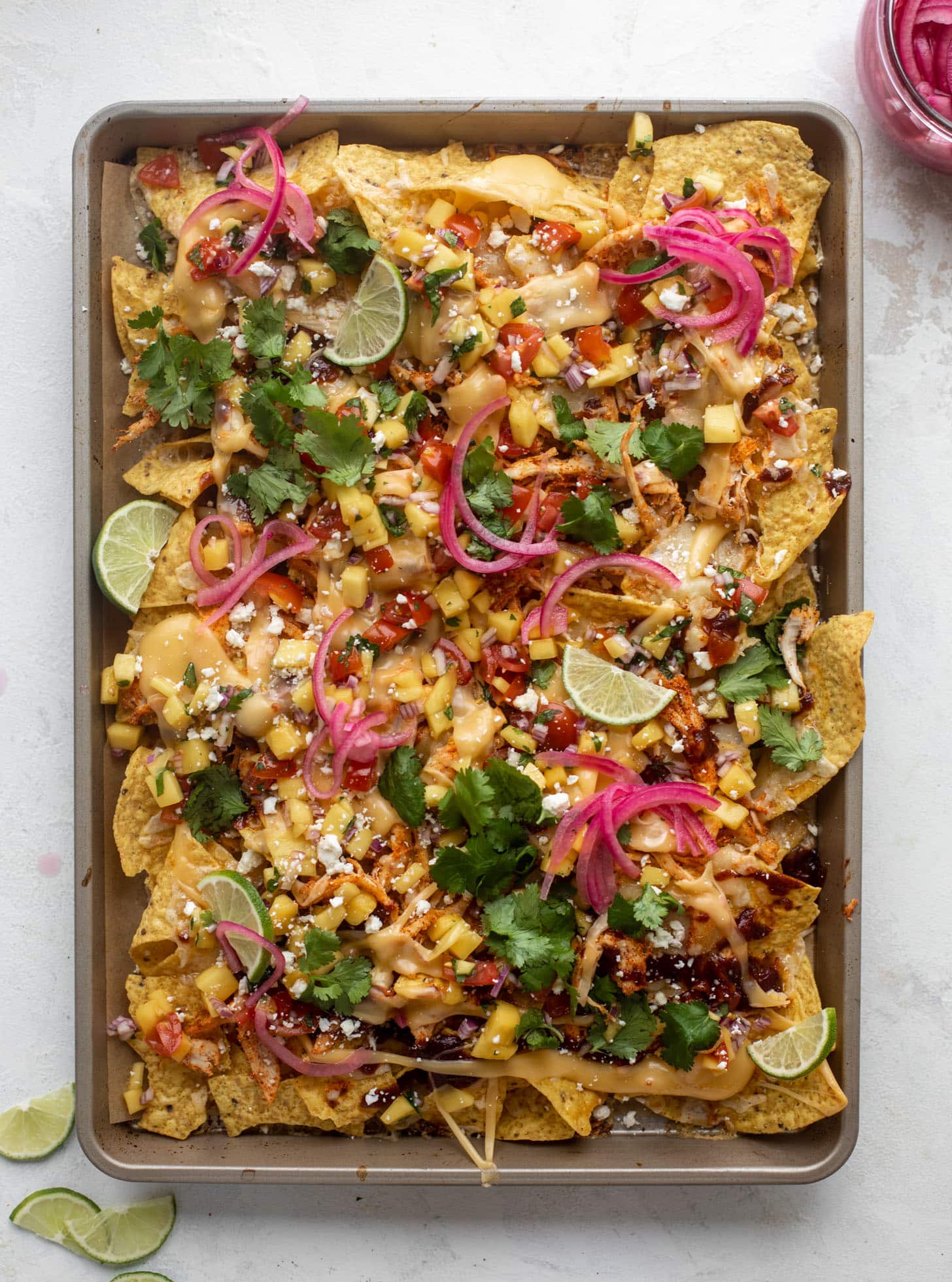 hot honey chipotle BBQ chicken nachos