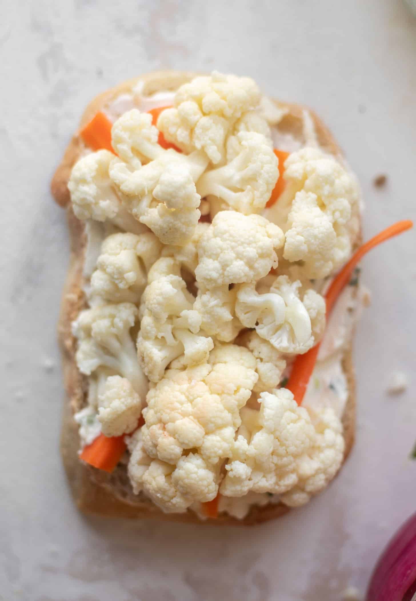 pickled veggie sandwich with scallion cream cheese