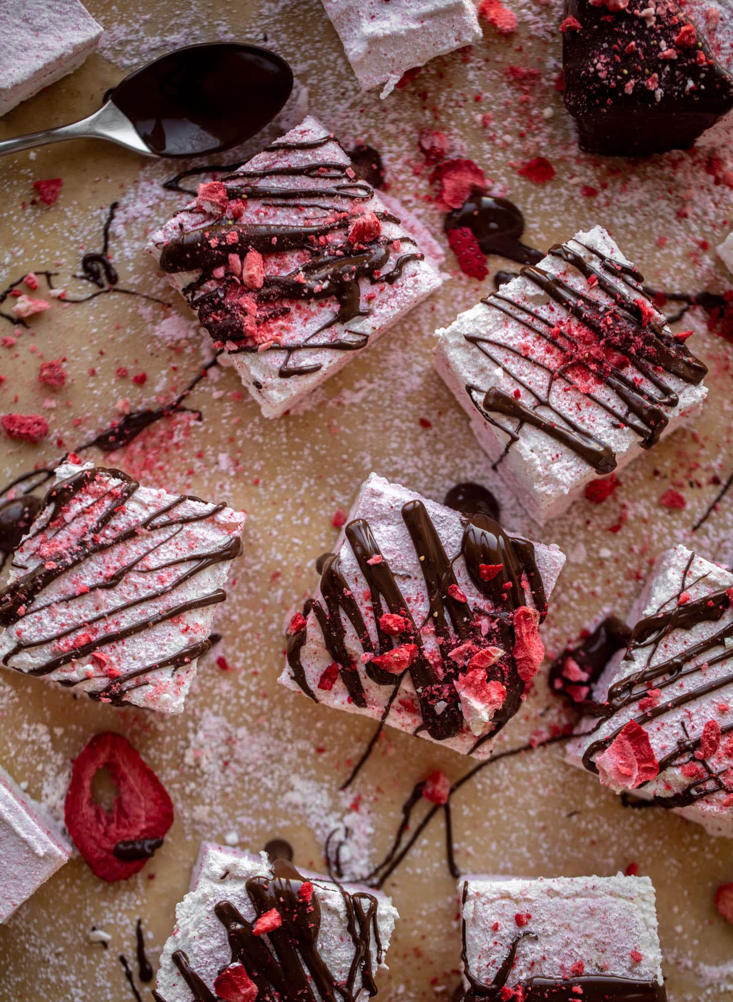 chocolate dipped strawberry swirl marshmallows