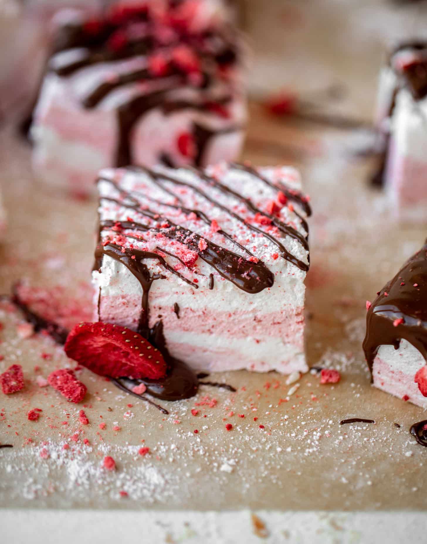chocolate dipped strawberry swirl marshmallows