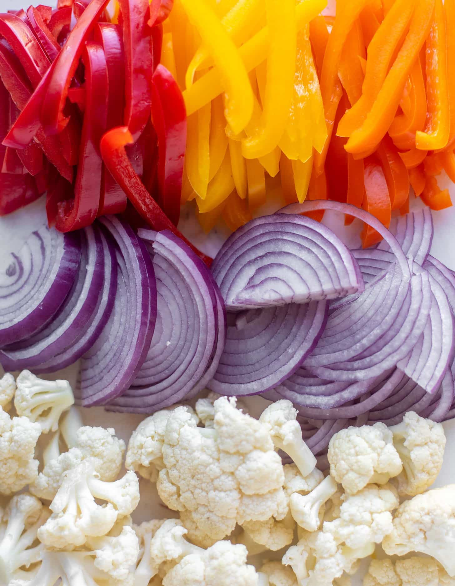 peppers, onions, cauliflower