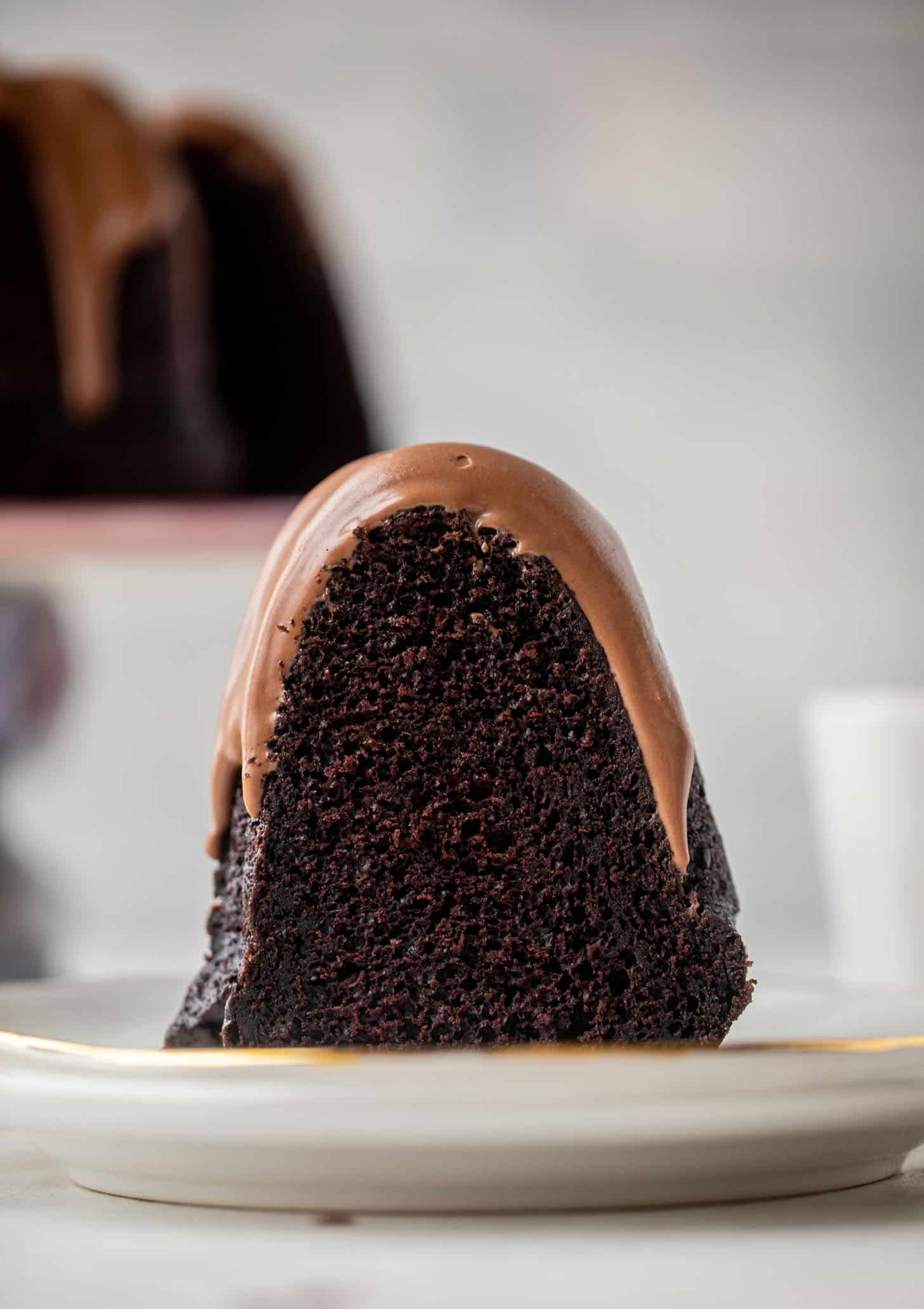 dark chocolate bundt cake with irish cream glaze
