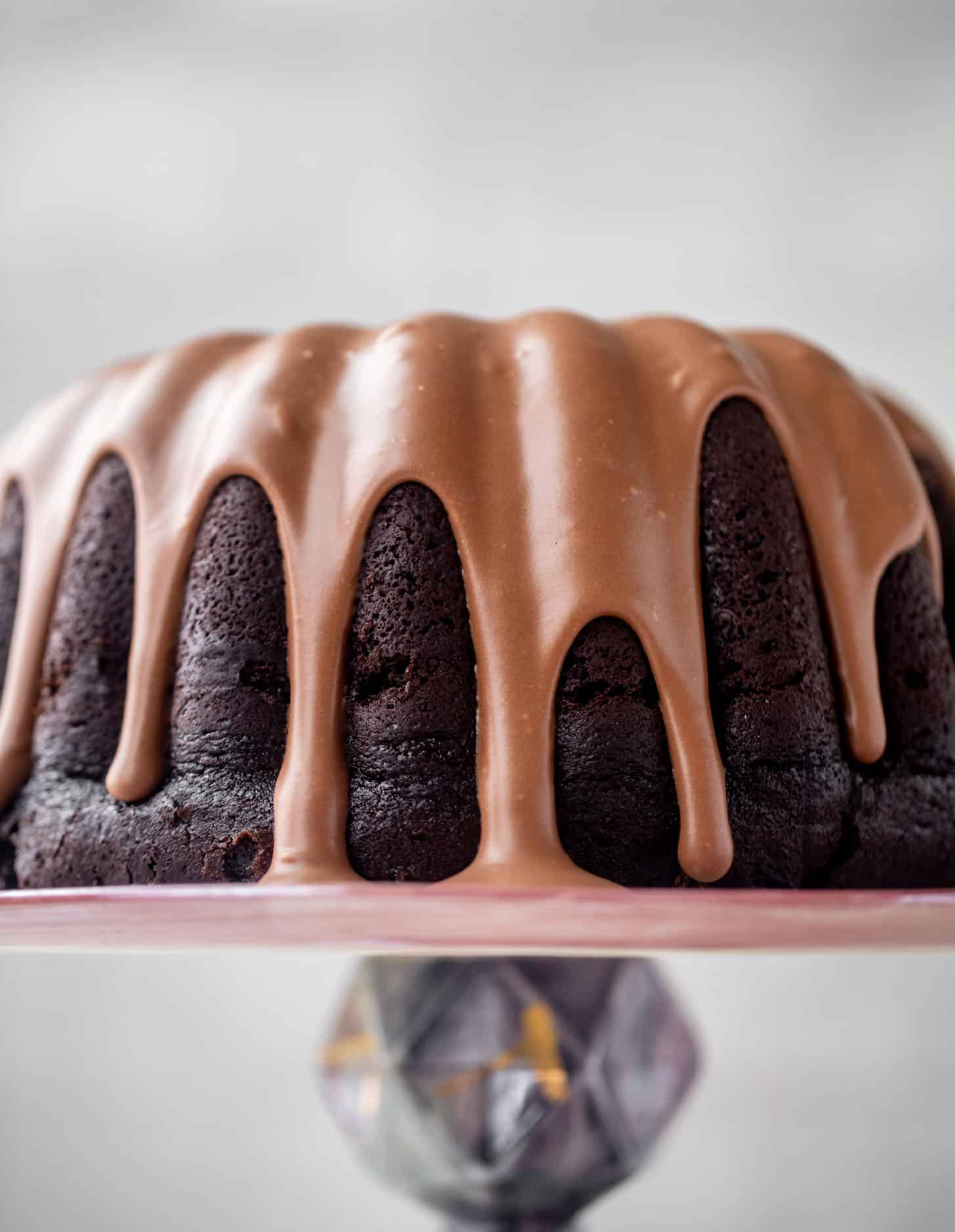 dark chocolate bundt cake with irish cream glaze