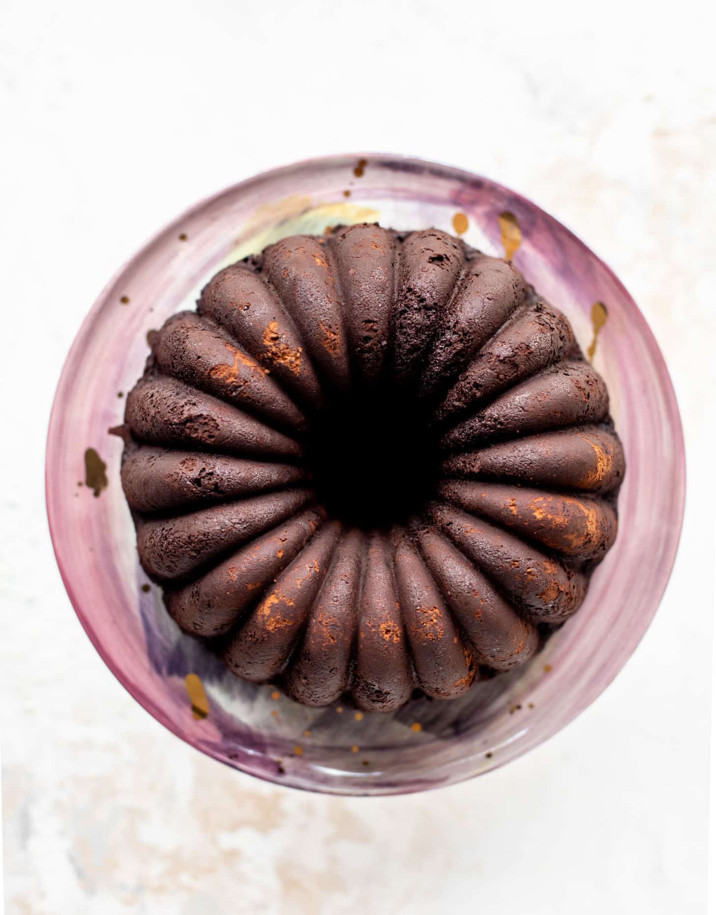 dark chocolate cake out of the oven