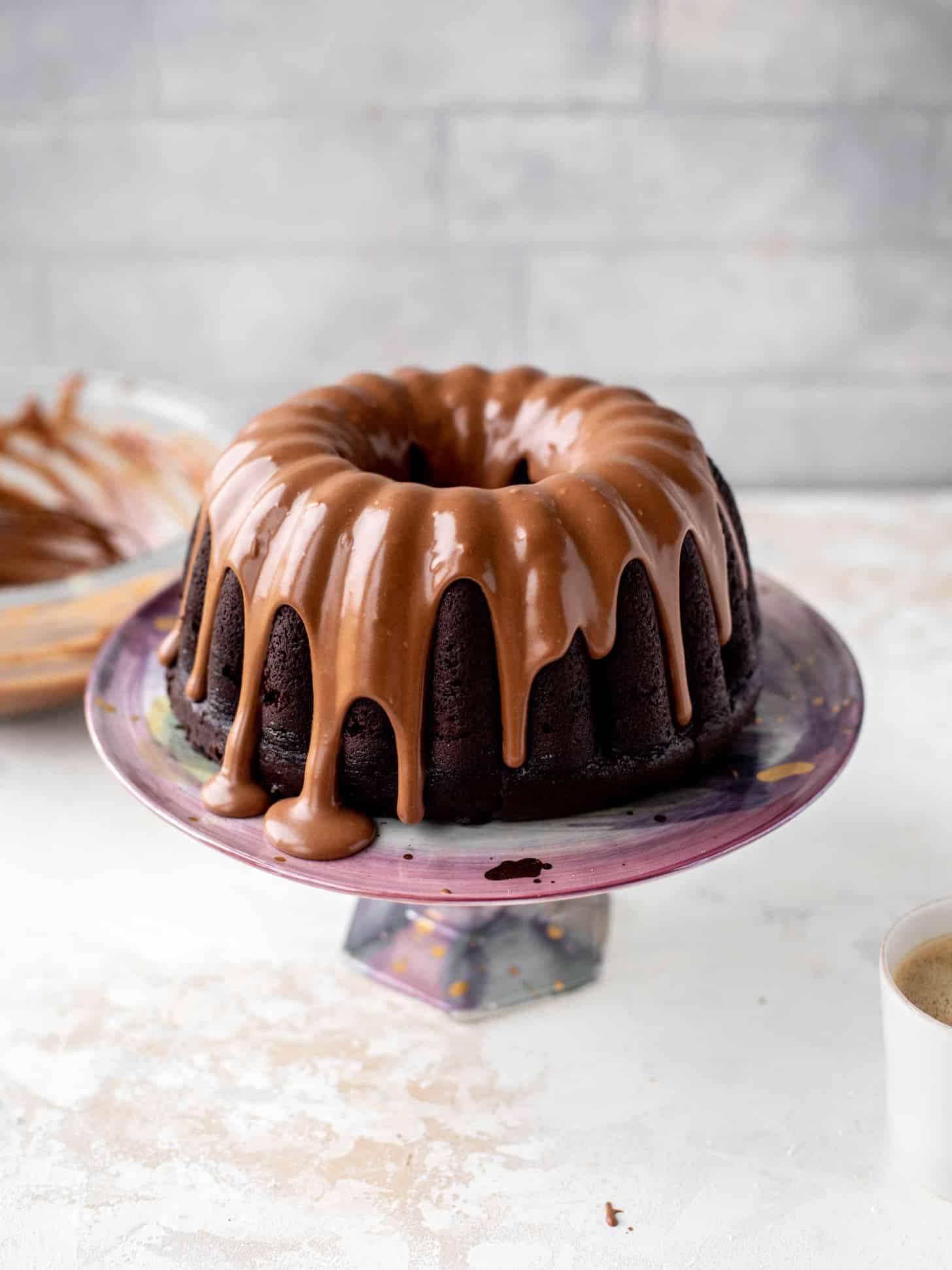 dark chocolate bundt cake with irish cream glaze