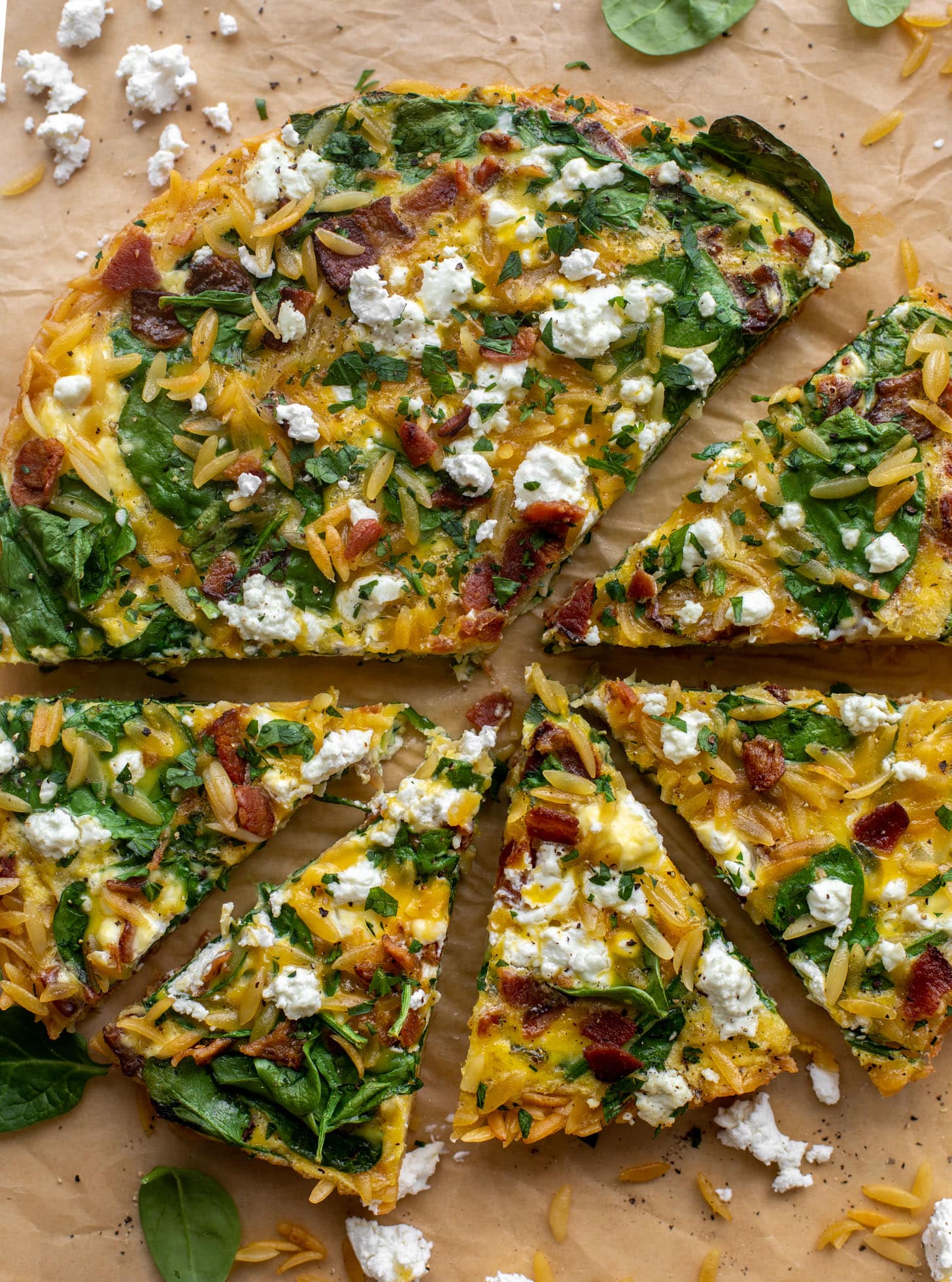 crispy orzo frittata with bacon and goat cheese