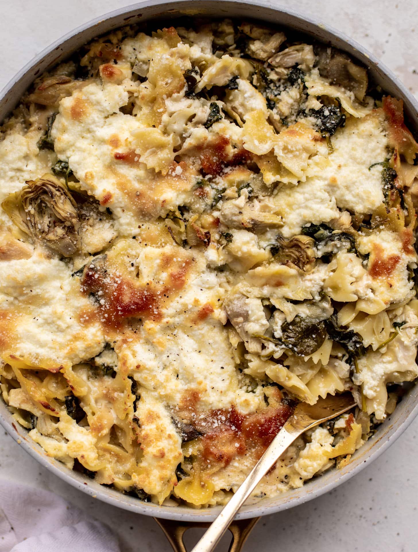 spinach artichoke chicken skillet lasagna