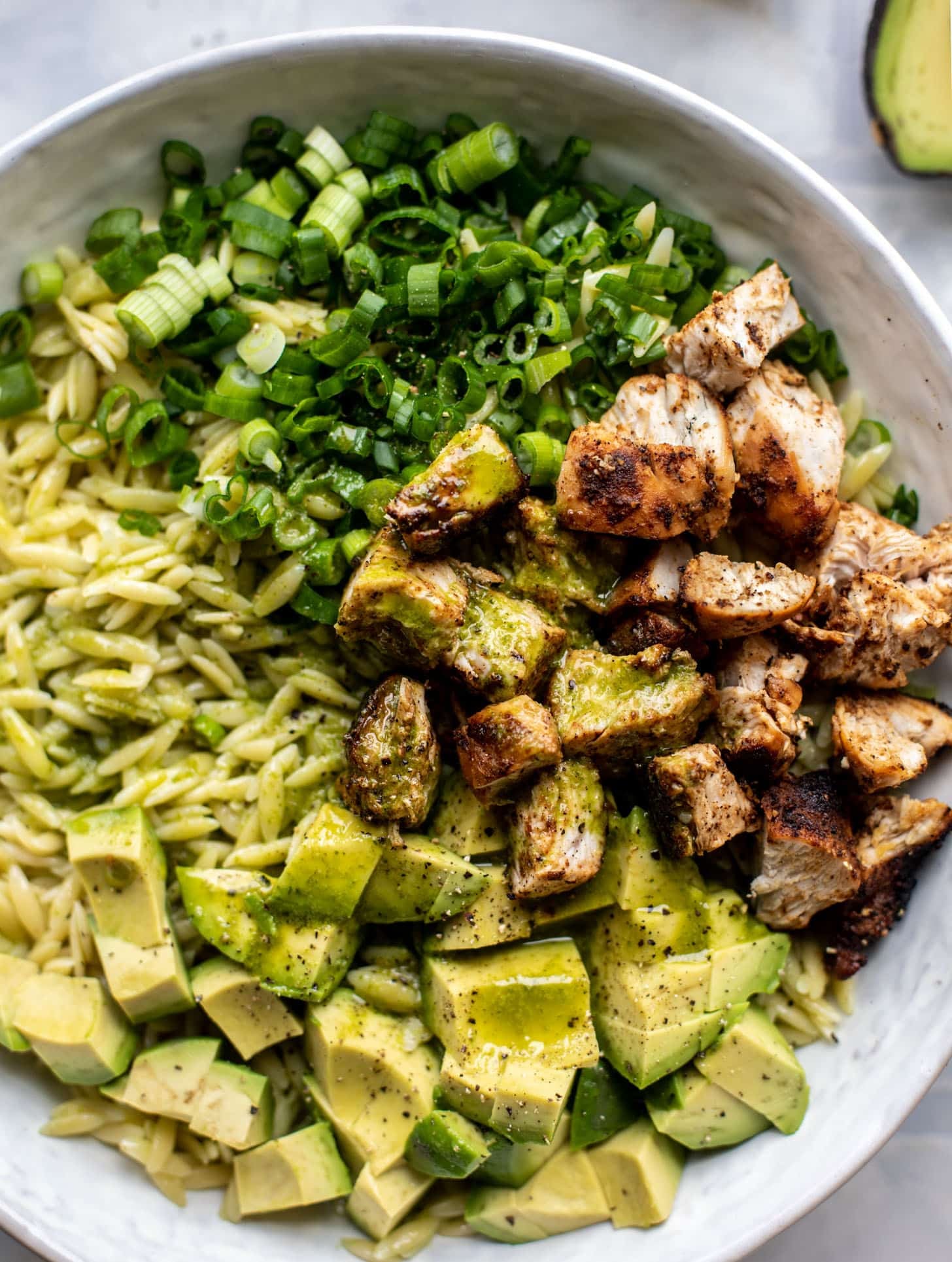 grilled chicken avocado orzo salad