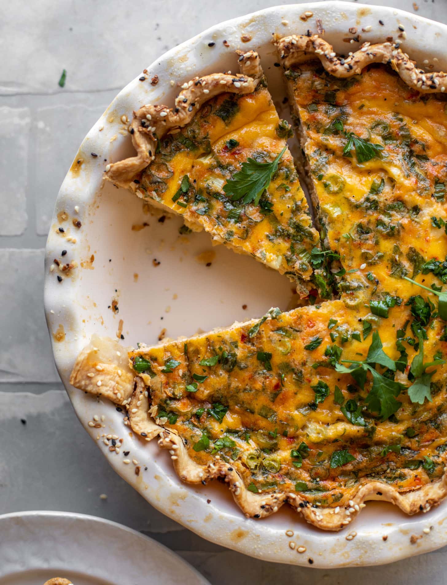 pimento cheese quiche with everything seasoning