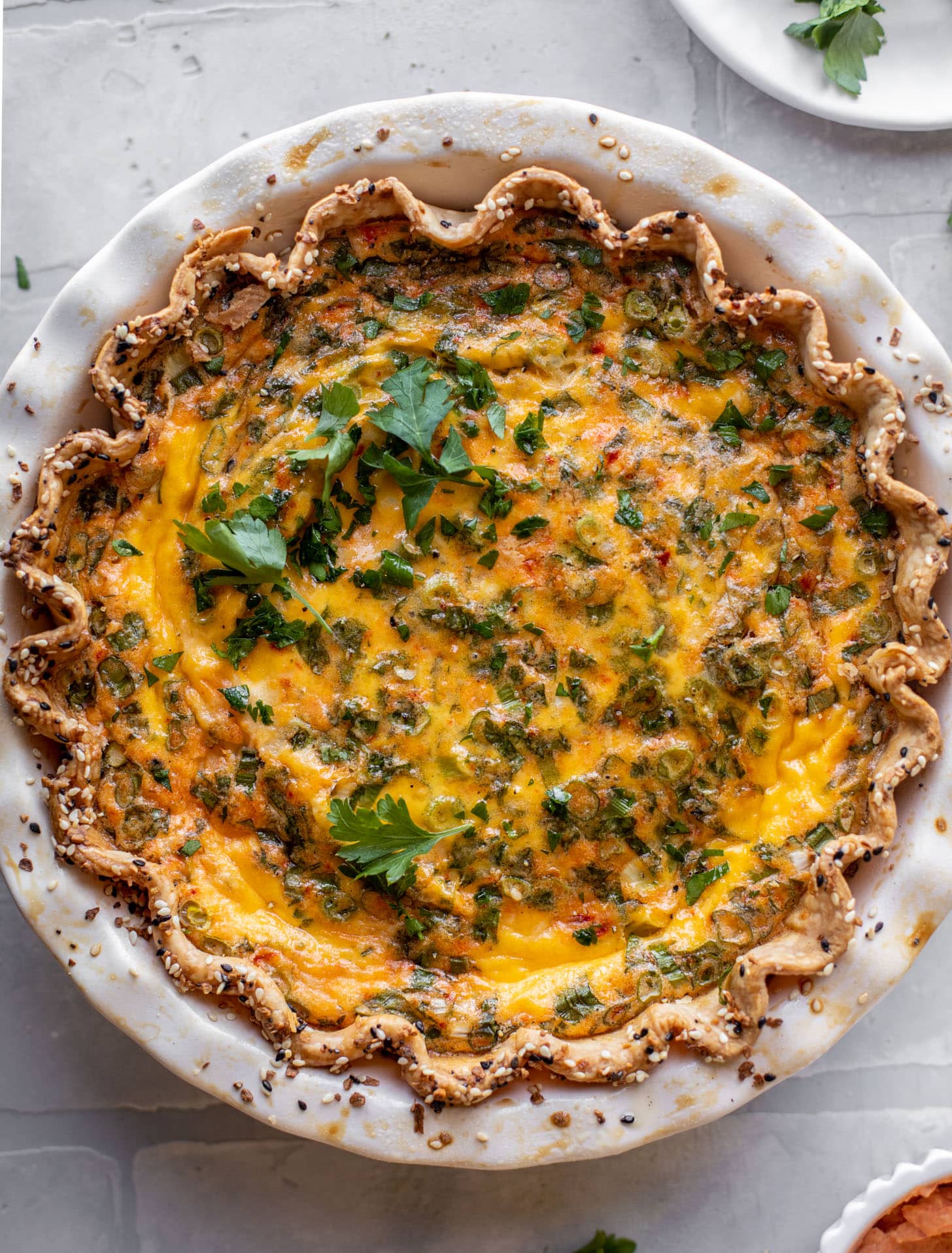 pimento cheese quiche with everything seasoning