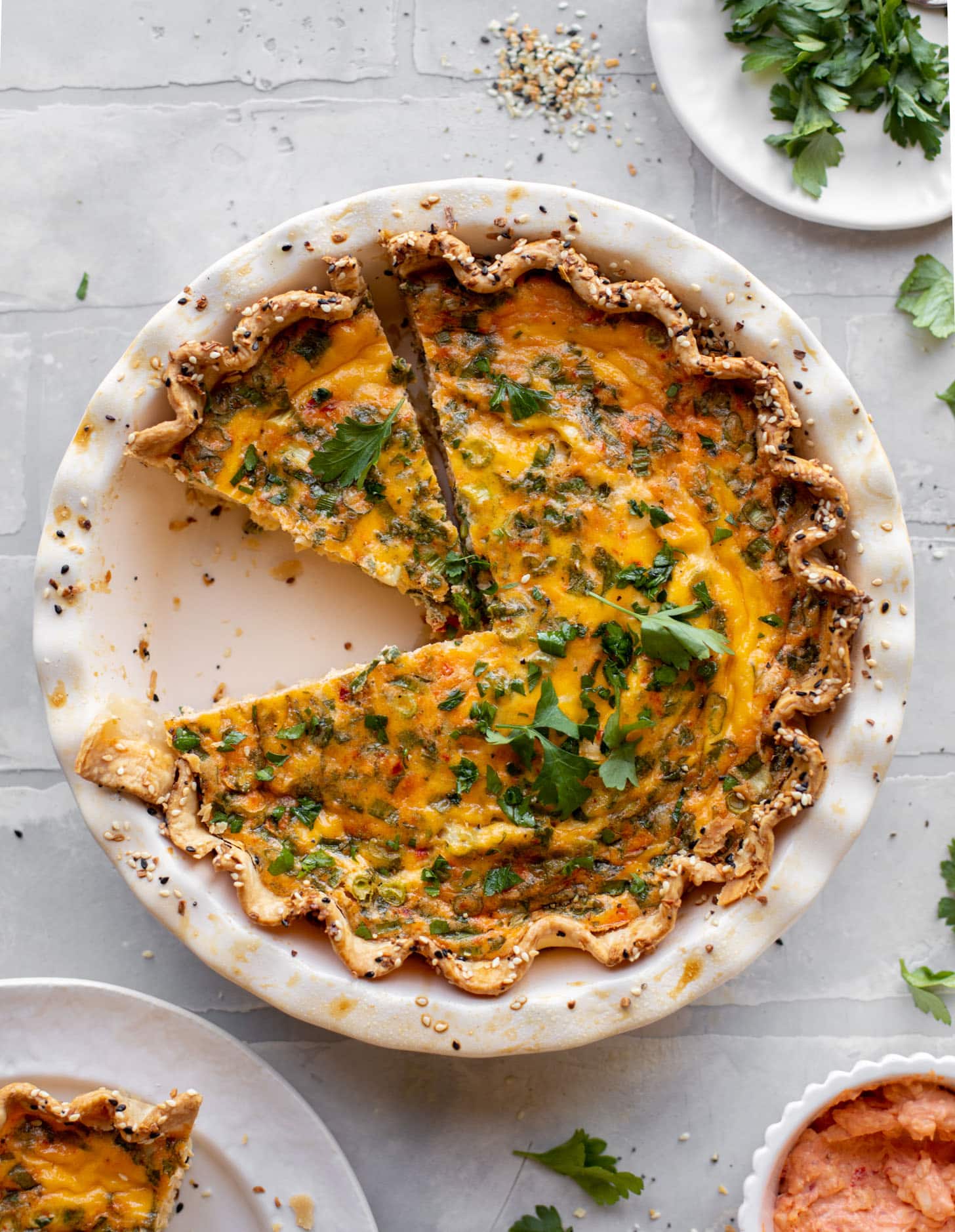 pimento cheese quiche with everything seasoning