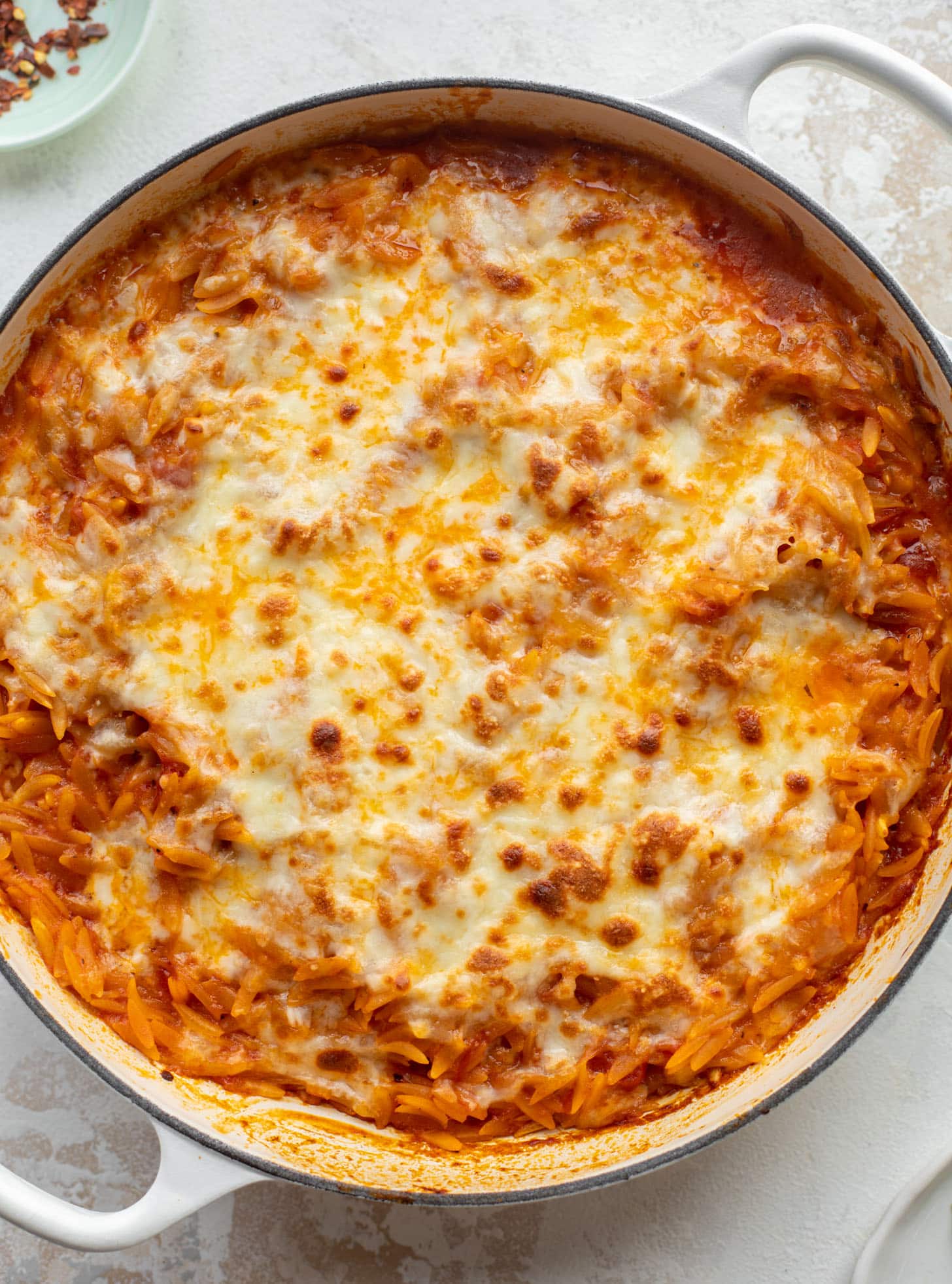cheesy tomato basil baked orzo