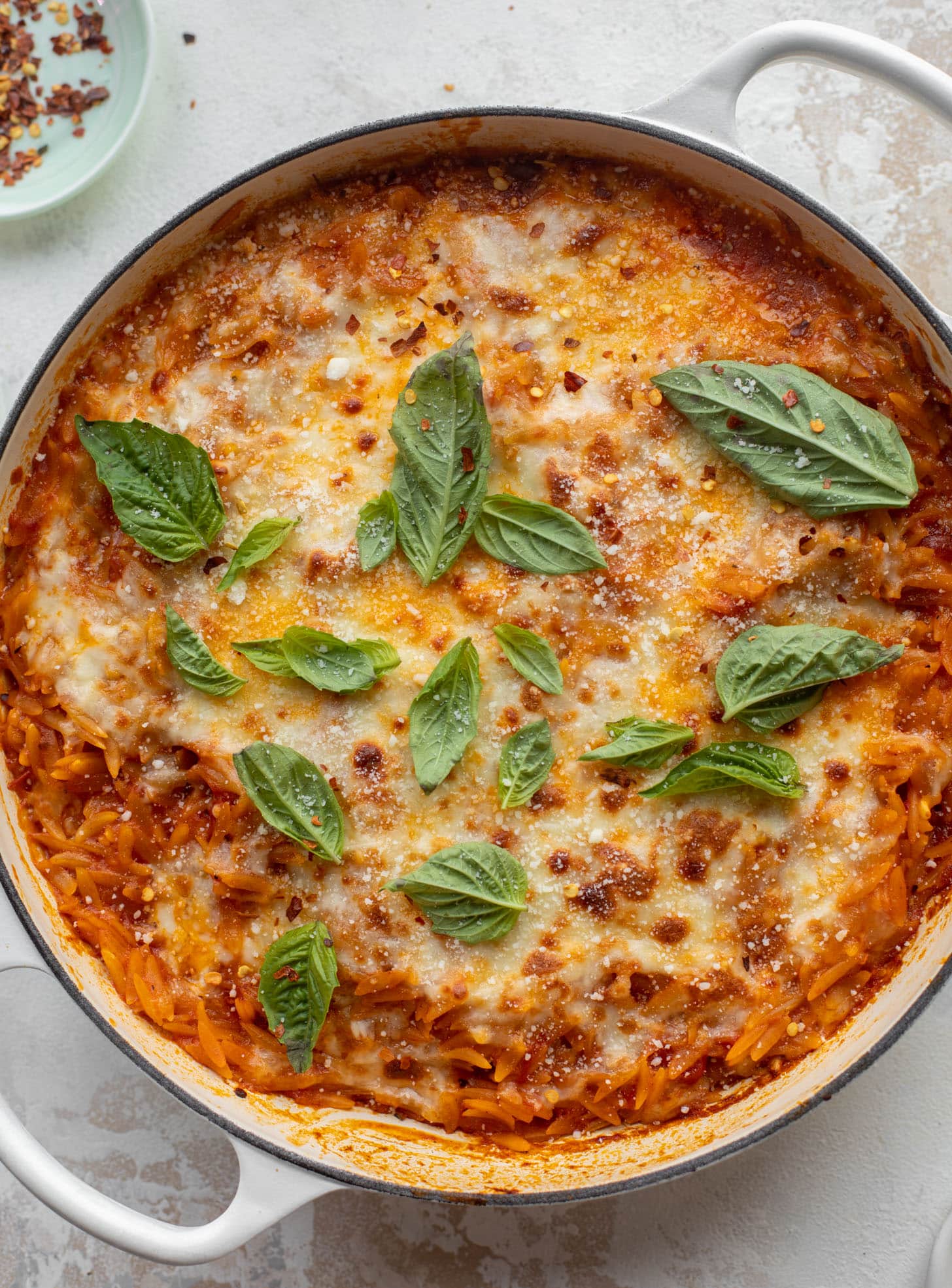 cheesy tomato basil baked orzo