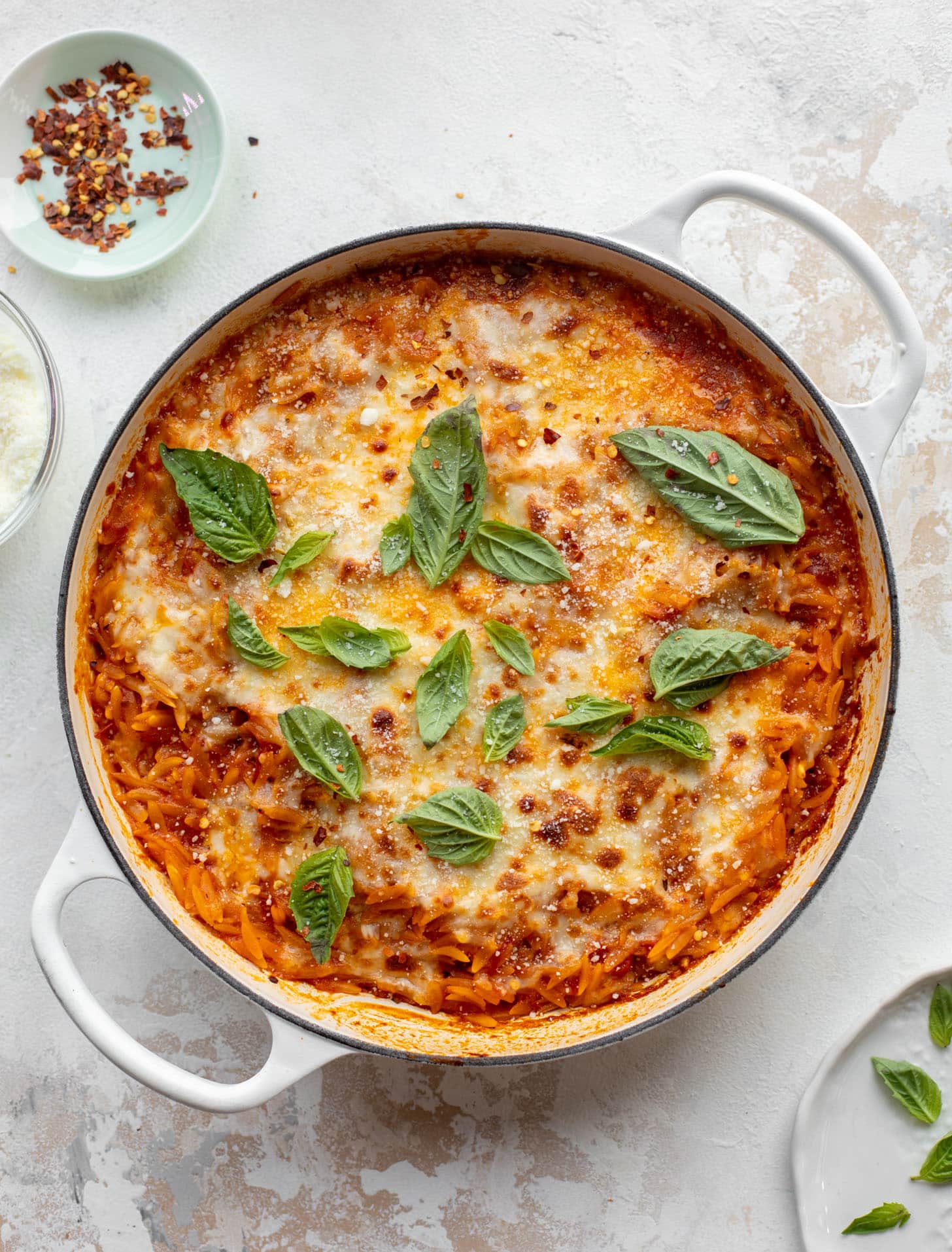 cheesy tomato basil baked orzo