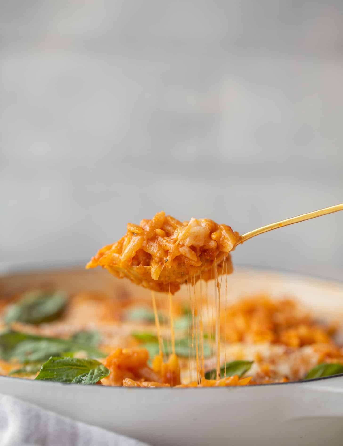cheesy tomato basil baked orzo